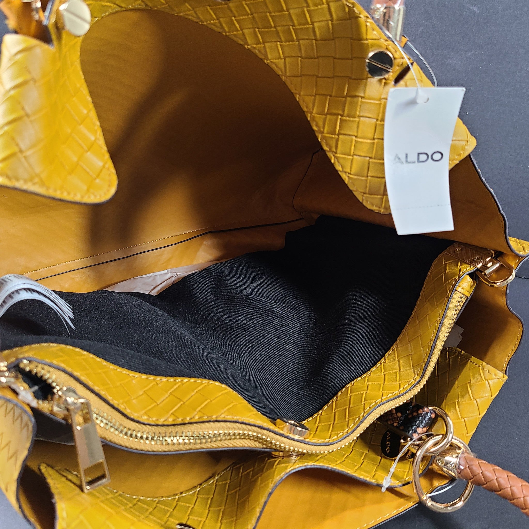 Aldo Women's Criratha Woven Handbag Tote Purse Satchel Yellow
