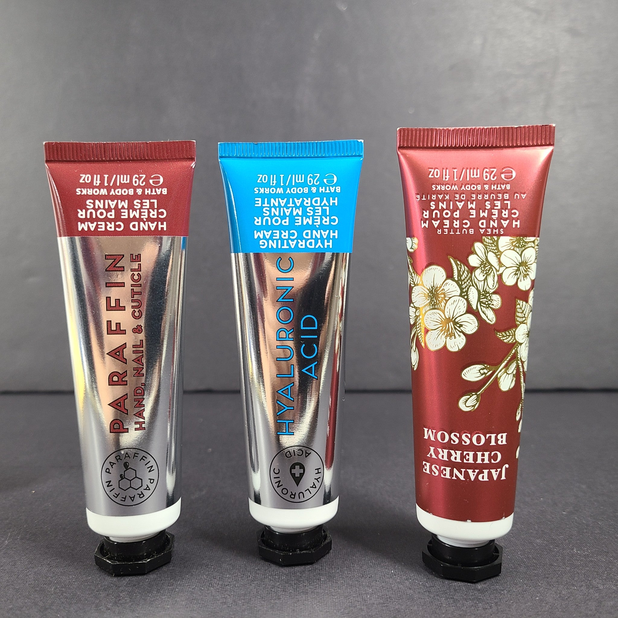 3 x 1 oz Bath Body Works Hand Cream Cherry Blossom + Hyaluronic Acid + Paraffin
