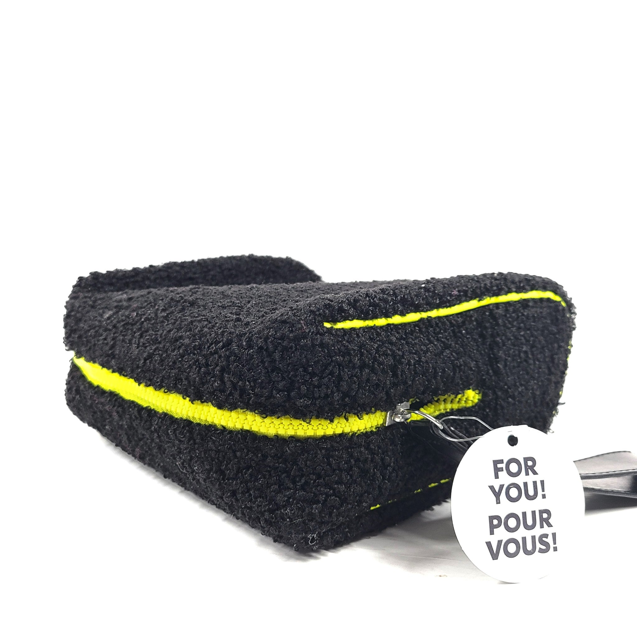 Shoppers Drug Mart Cosmetics Makeup Bag Zippered Pouch Chenille Black Yellow Zip