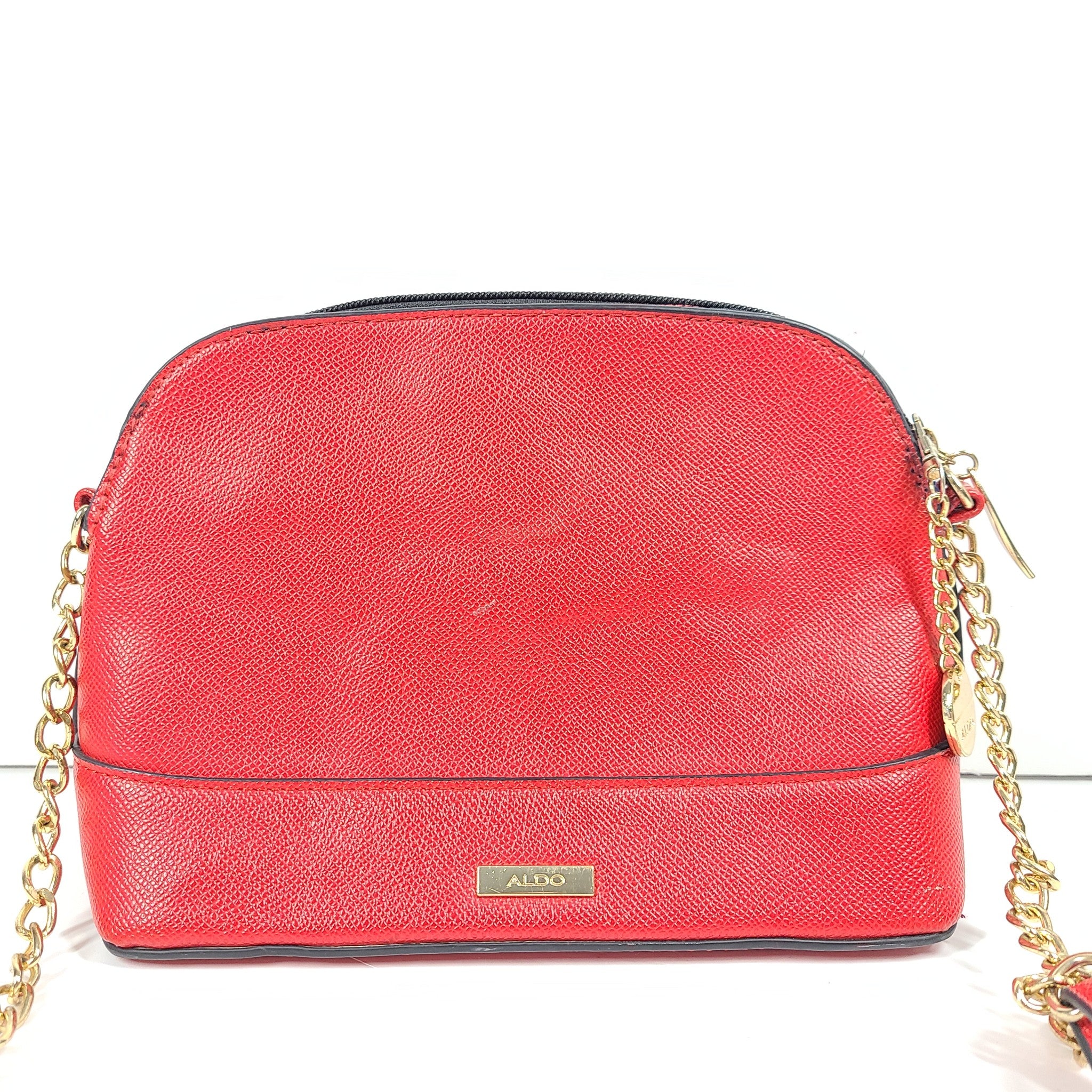 Aldo Dome Crossbody Bag with Golden Chain Straps in Lipstick Red