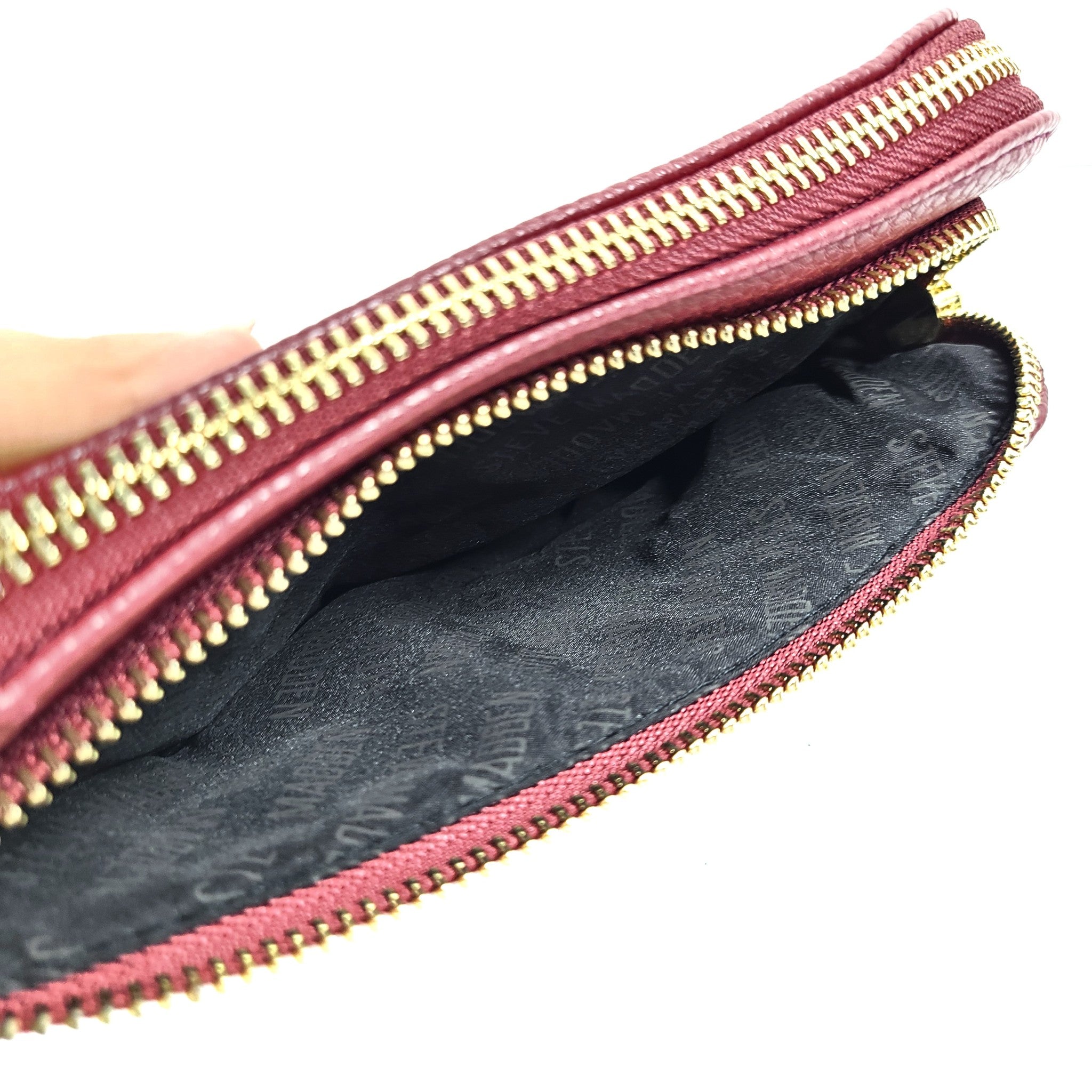 Steve Madden Faux Leather Wristlet w/ 2 Zipper Compartments Burgundy Red