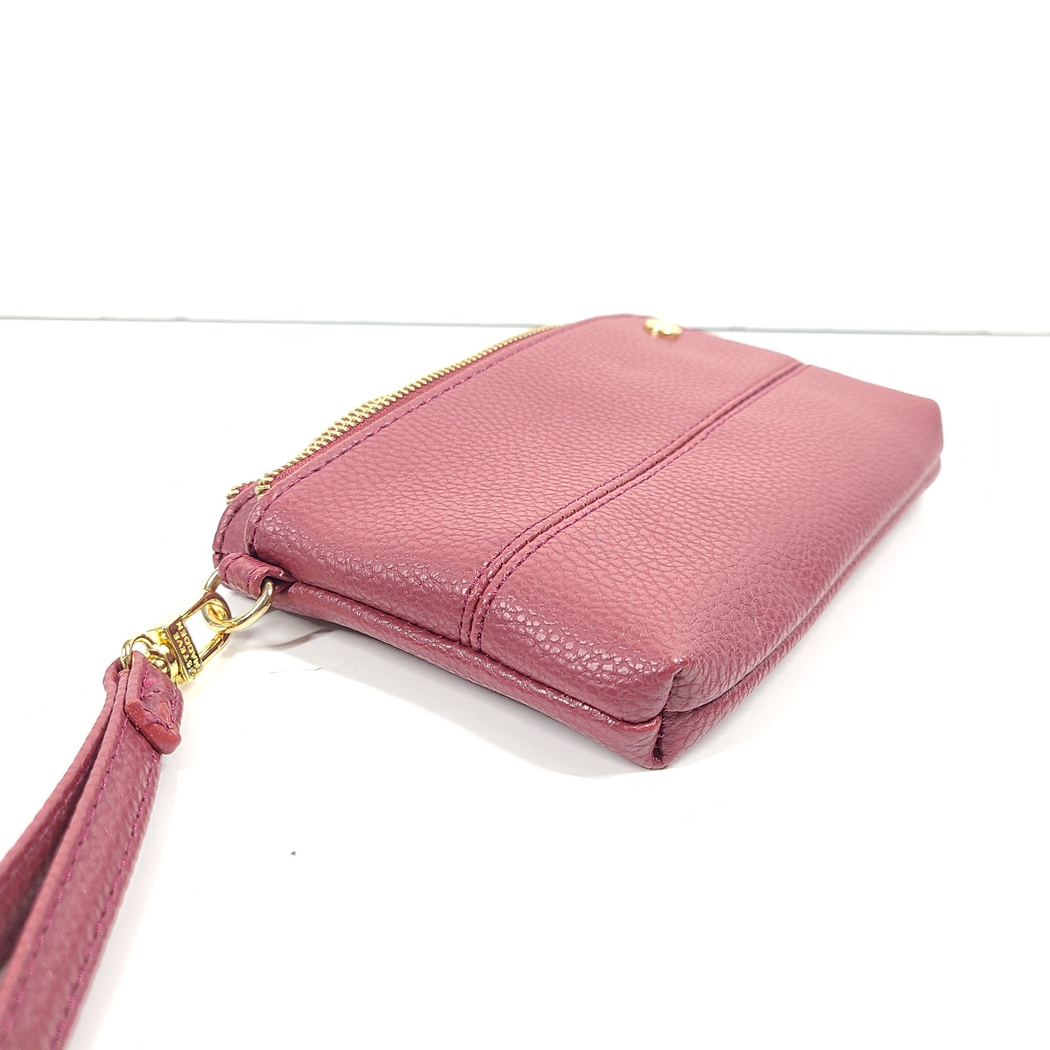 Steve Madden Faux Leather Wristlet w/ 2 Zipper Compartments Burgundy Red