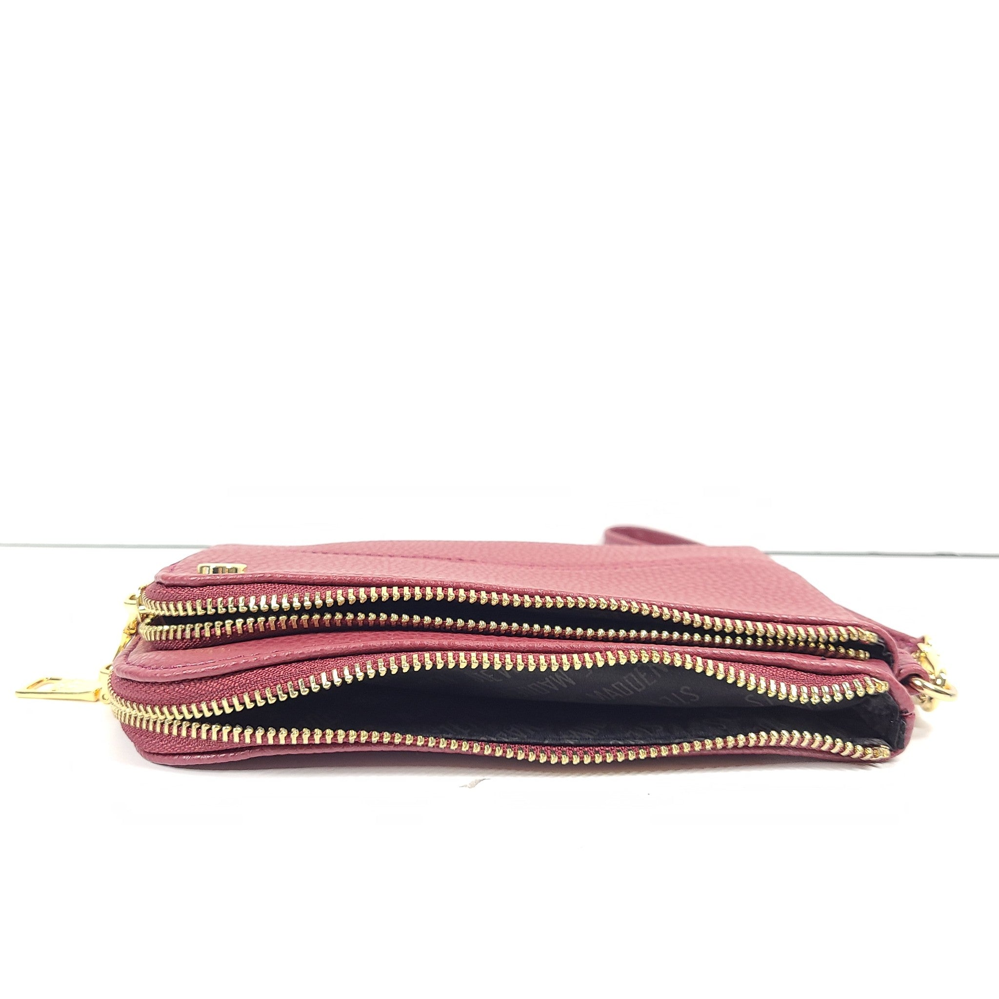 Steve Madden Faux Leather Wristlet w/ 2 Zipper Compartments Burgundy Red