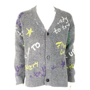 Zara Men's Thick Knit Cardigan with Lettering Gray Oversized Sz S/M