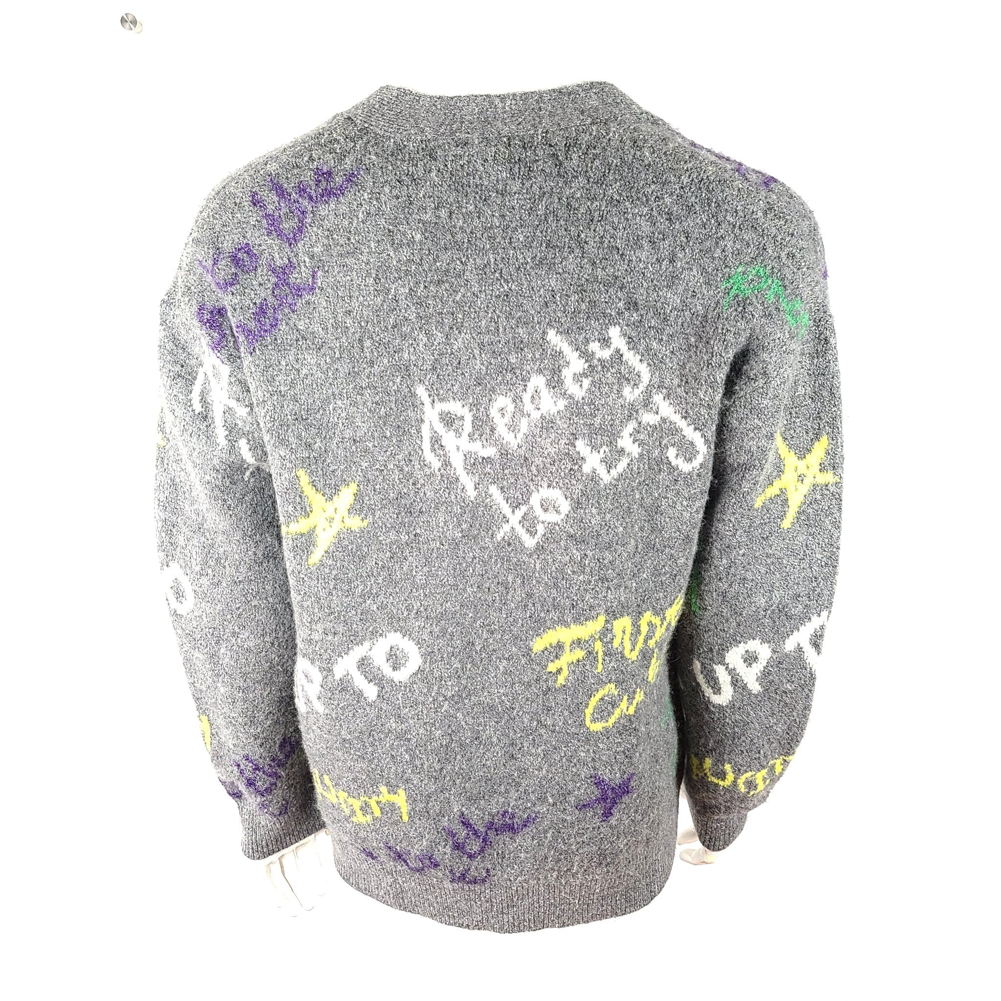 Zara Men's Thick Knit Cardigan with Lettering Gray Oversized Sz S/M