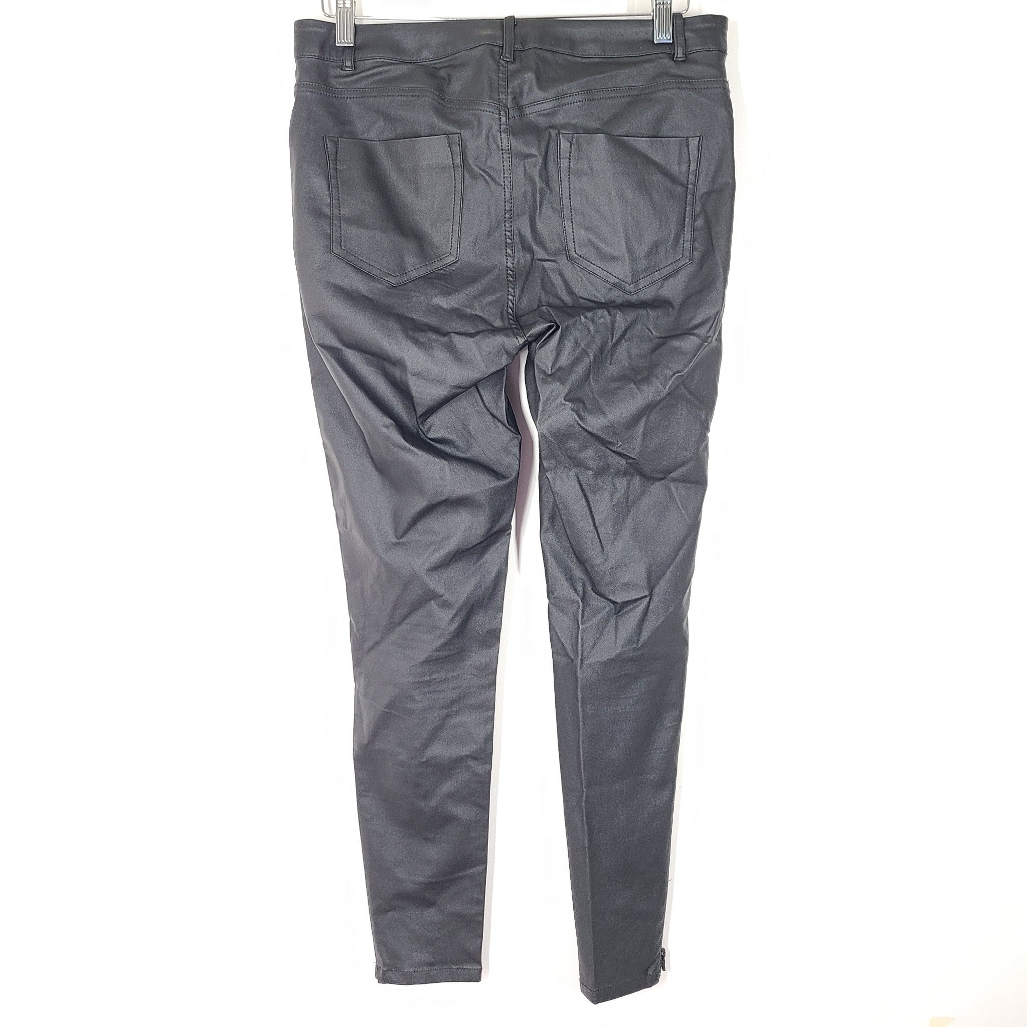 Calvin Klein Women's Coated Waxed High Rise Skinny Ankle Zip Pants Black 10
