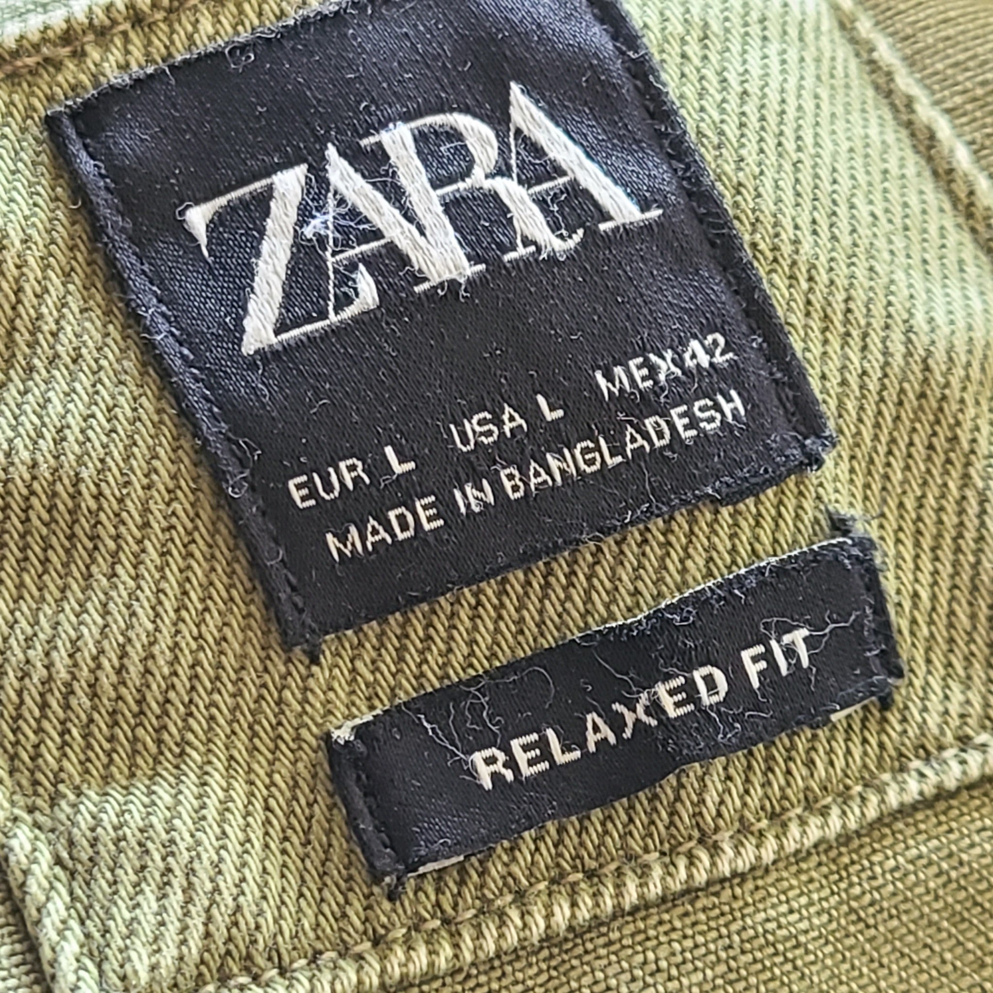 Zara Men's Ripped Denim Overshirt Khaki Green 6917/450/505 Sz L