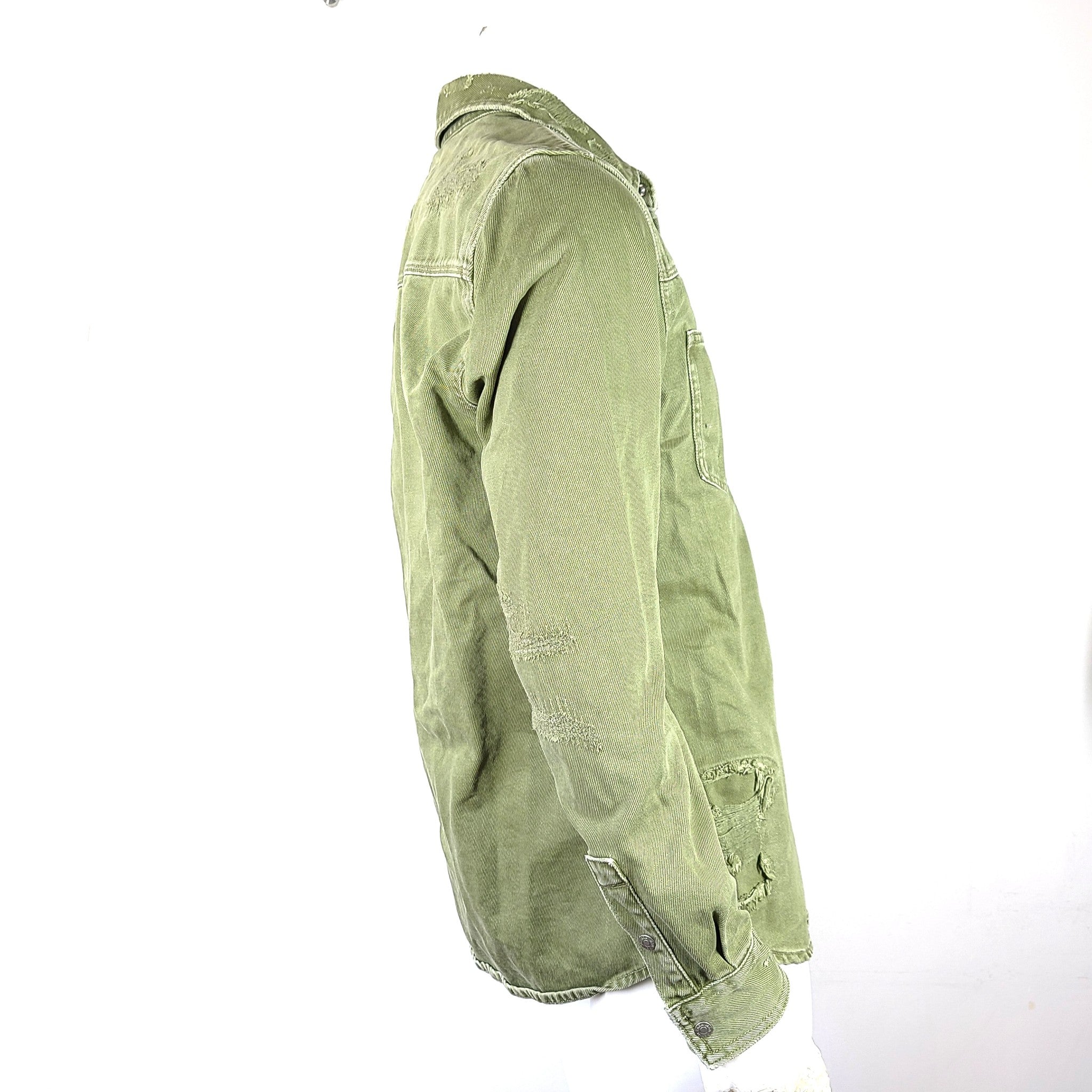 Zara Men's Ripped Denim Overshirt Khaki Green 6917/450/505 Sz L