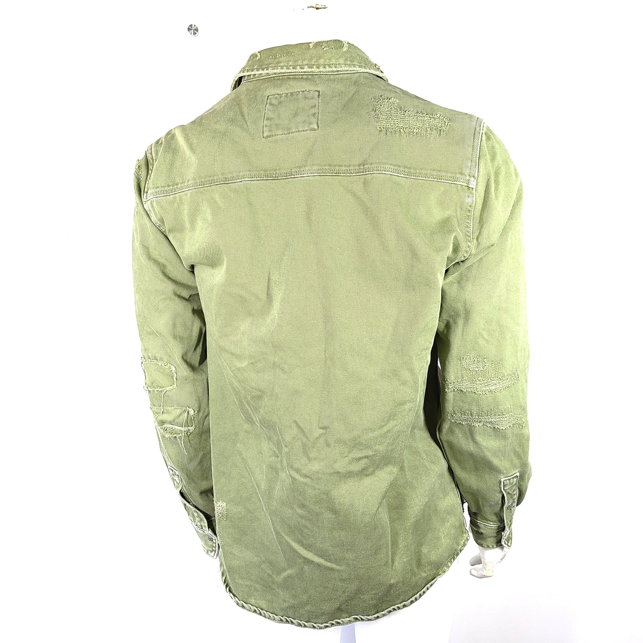 Zara Men's Ripped Denim Overshirt Khaki Green 6917/450/505 Sz L