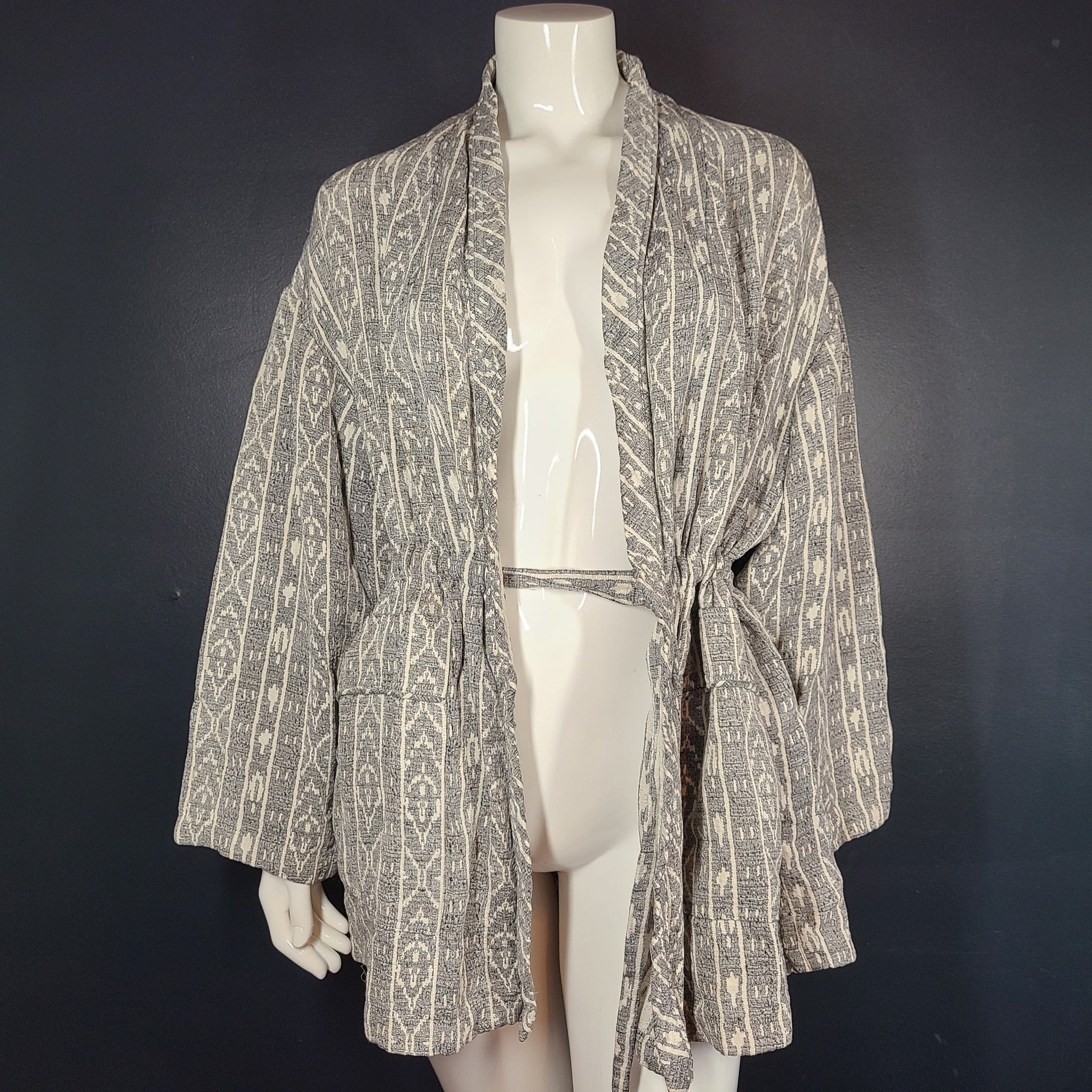 IRO Women's Ikat Weave Wrap Peplum Blazer Jacket Ecru Gray Sz 4