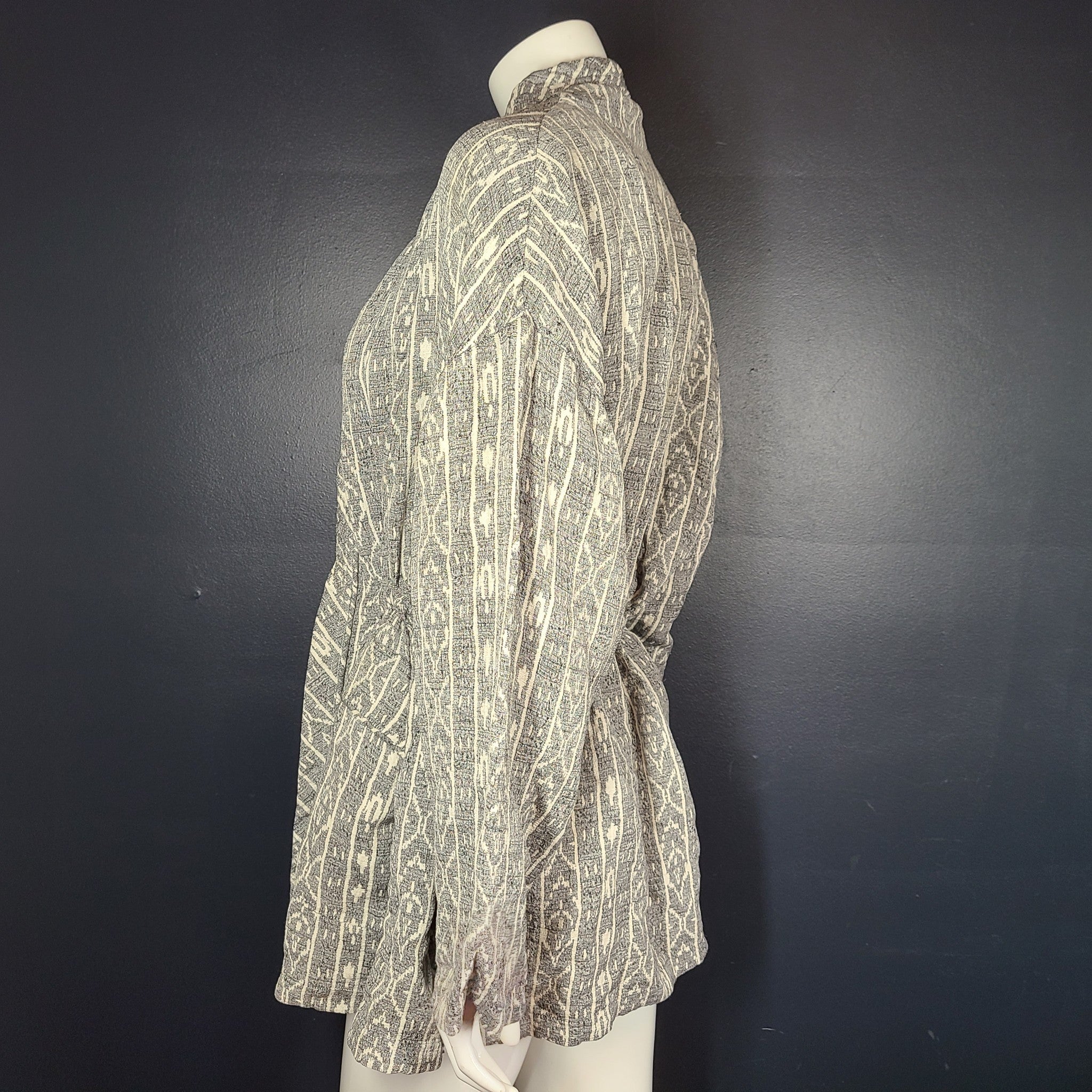IRO Women's Ikat Weave Wrap Peplum Blazer Jacket Ecru Gray Sz 4