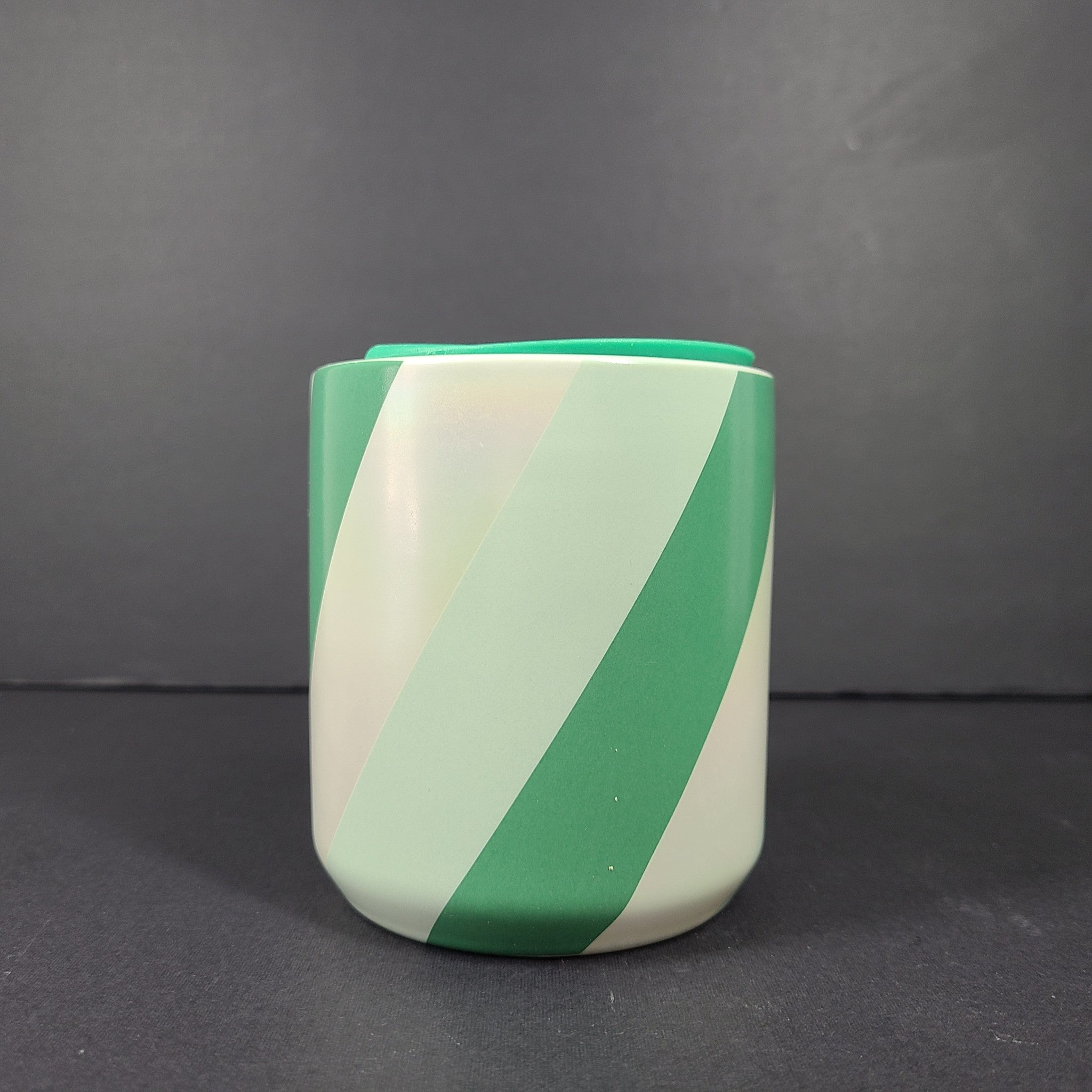 Starbucks Coffee Mug Ceramic Cup w/Lid Iridescent Mint Green Candy Cane 8 oz.