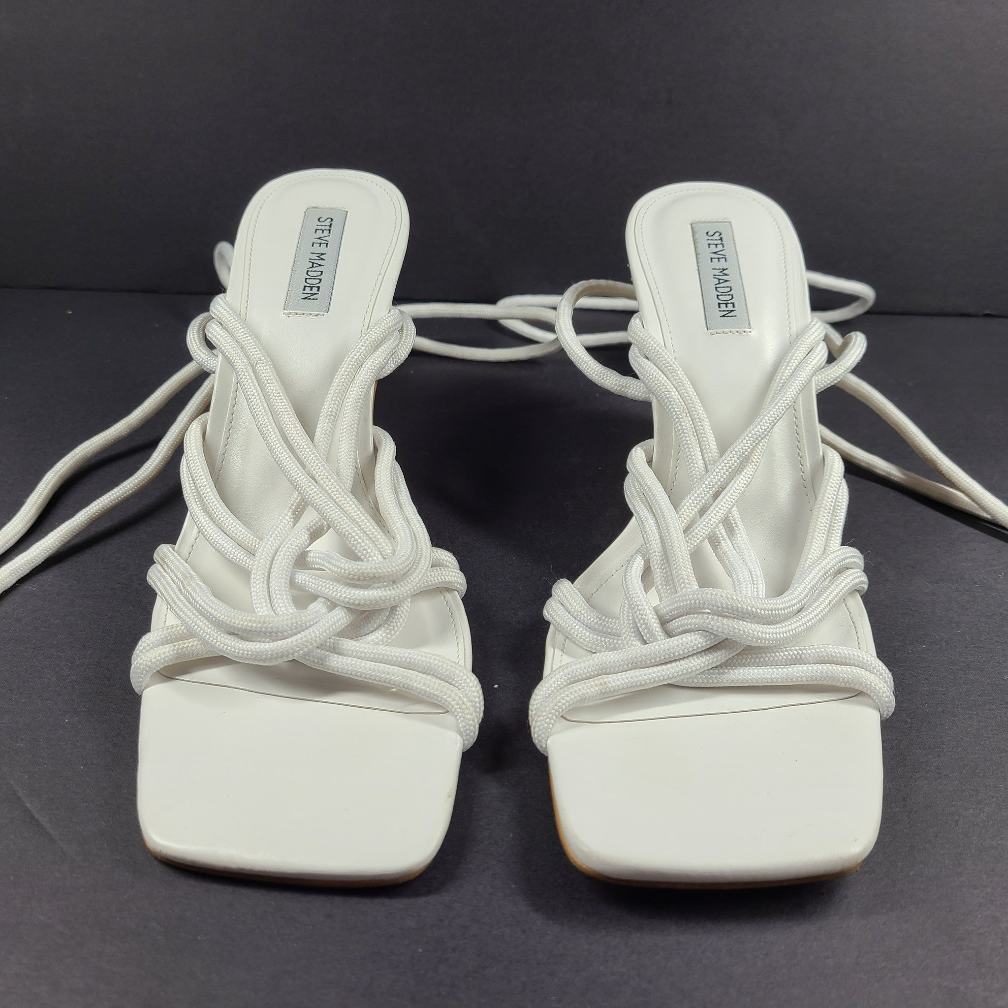 Steve Madden Women's Idolized Wedge Heel Strappy Lace Up Sandals White Sz 10