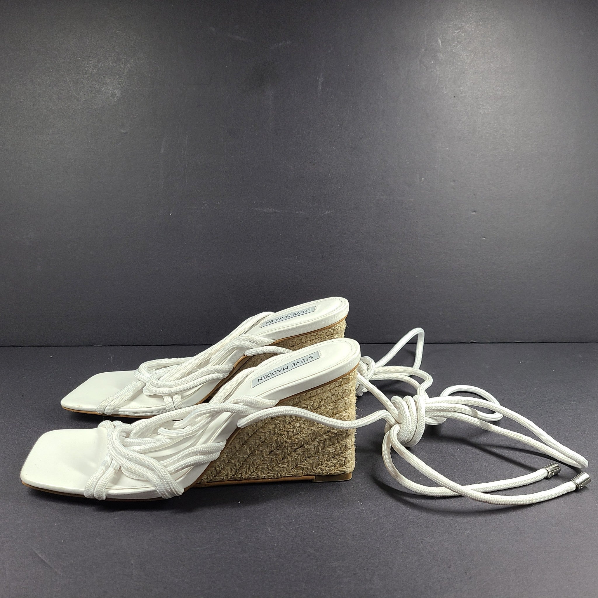 Steve Madden Women's Idolized Wedge Heel Strappy Lace Up Sandals White Sz 10