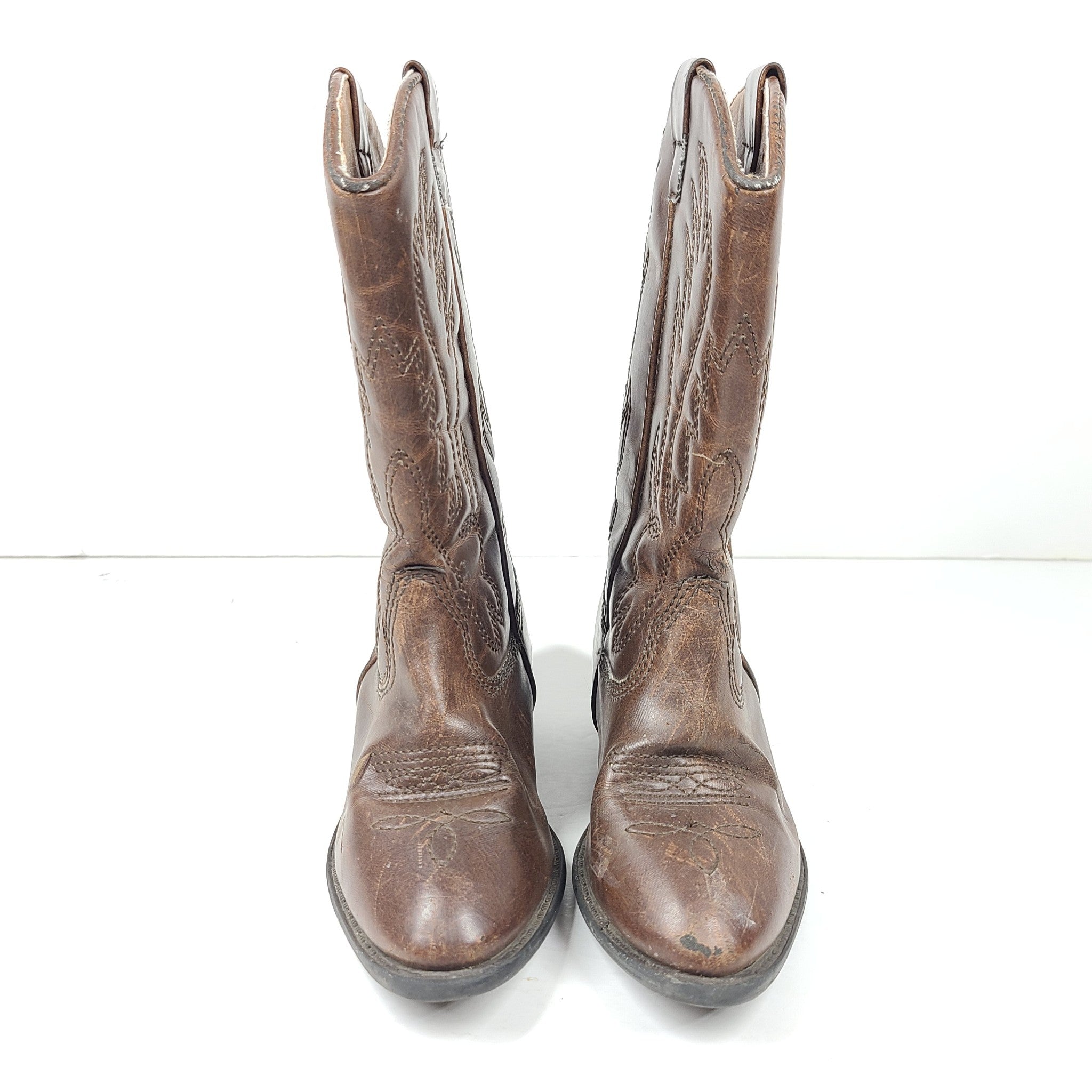 Nordstrom Kid's Western Cowboy Boots Farm Ranch Faux Leather Brown Sz 9