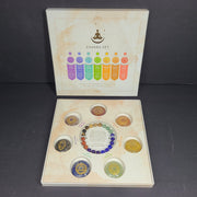 Chakra Stretch Bracelet & 7 Spiritual Energy Crystals Gift Box Set Silver