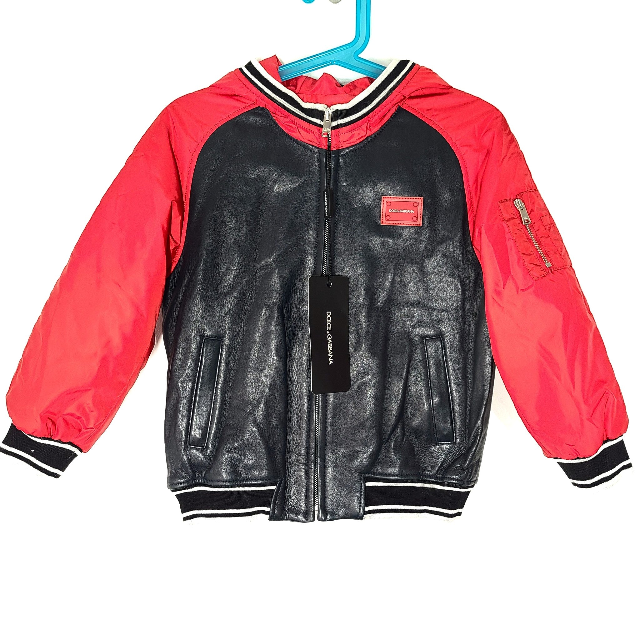DOLCE & GABBANA D&G Toddler Mini Me Bi-material Jacket Red Black Leather Sz 4