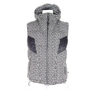 Balmain Men's Monogram Print Hooded Puffer Vest Black White Sz 40 / L