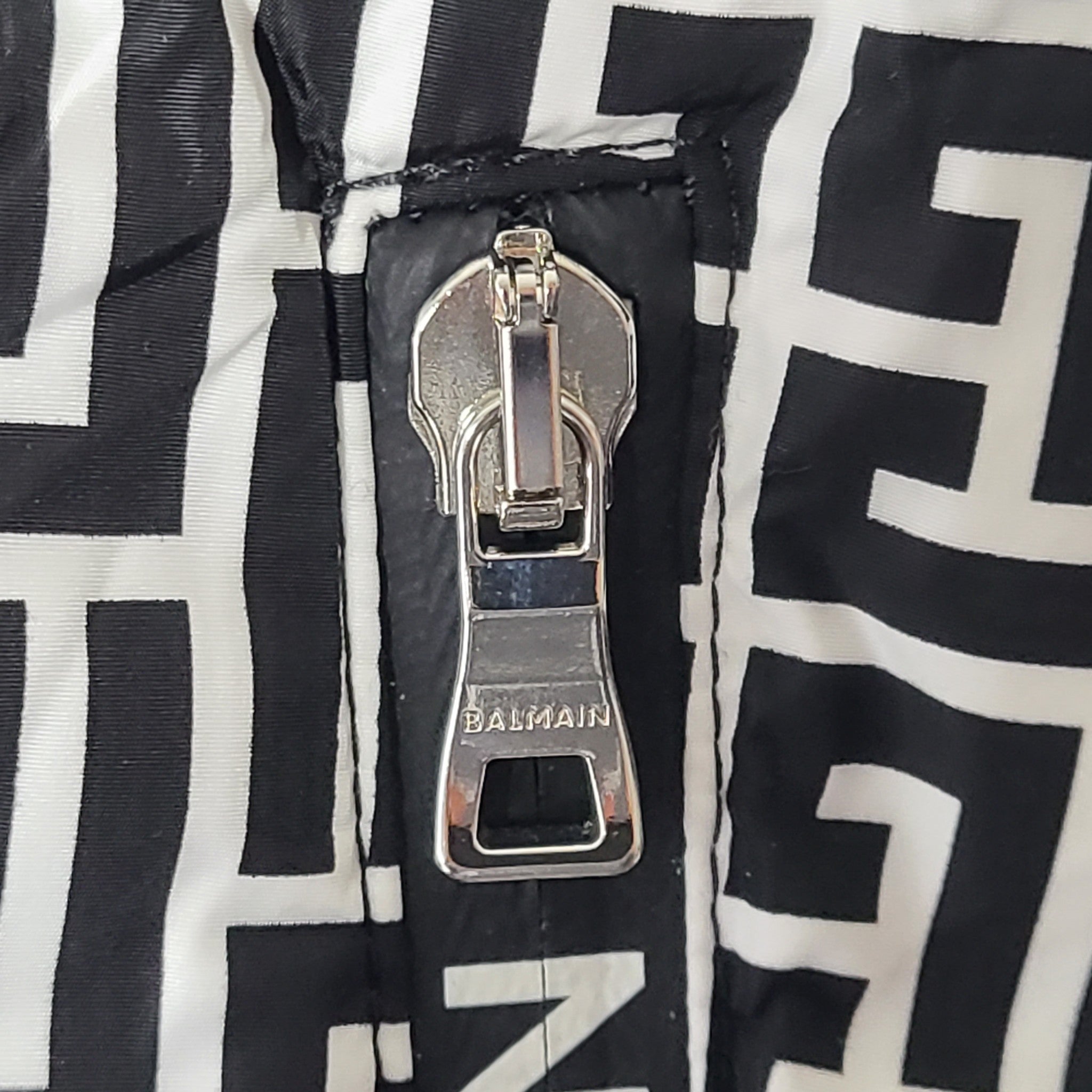 Balmain Men's Monogram Print Hooded Puffer Vest Black White Sz 40 / L