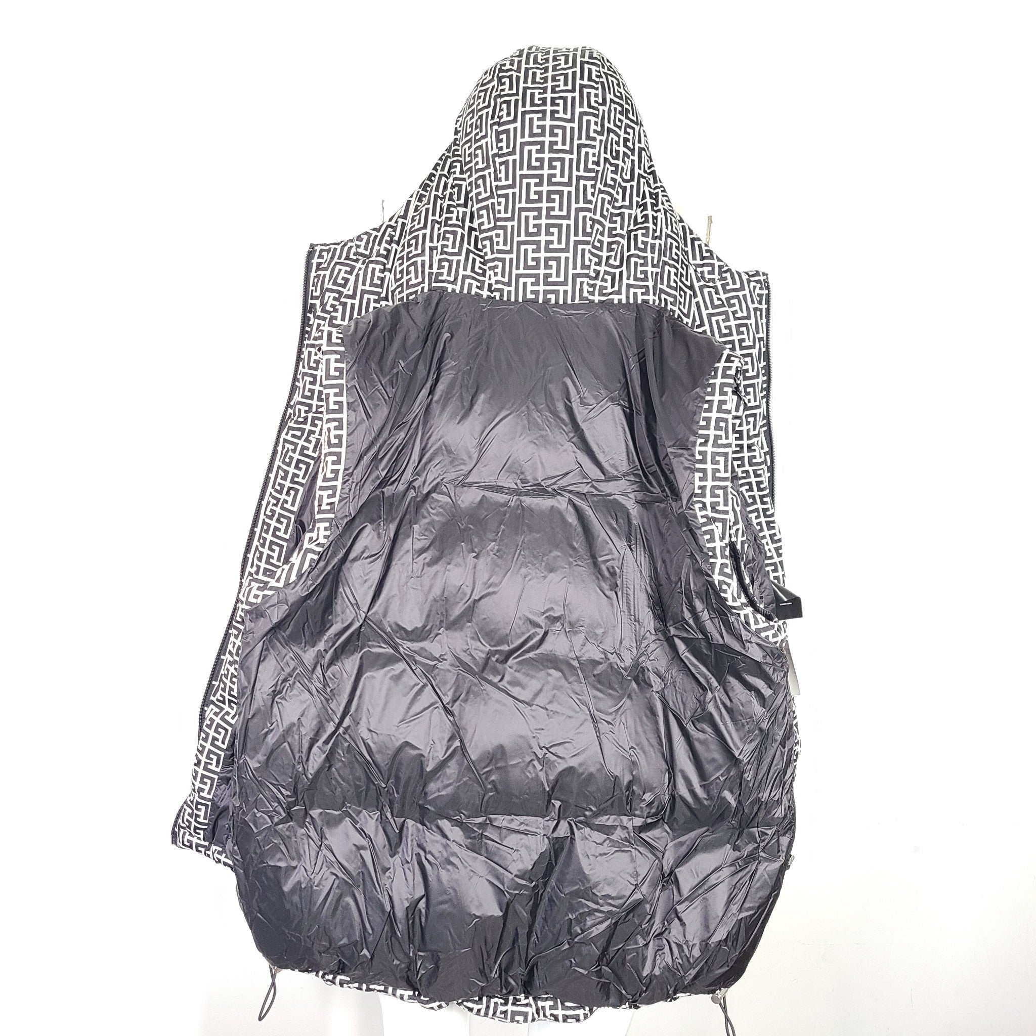 Balmain Men's Monogram Print Hooded Puffer Vest Black White Sz 40 / L