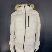 Nautica Women's Faux Fur Trim Hooded Warm Puffer Jacket Coat White Sz M
