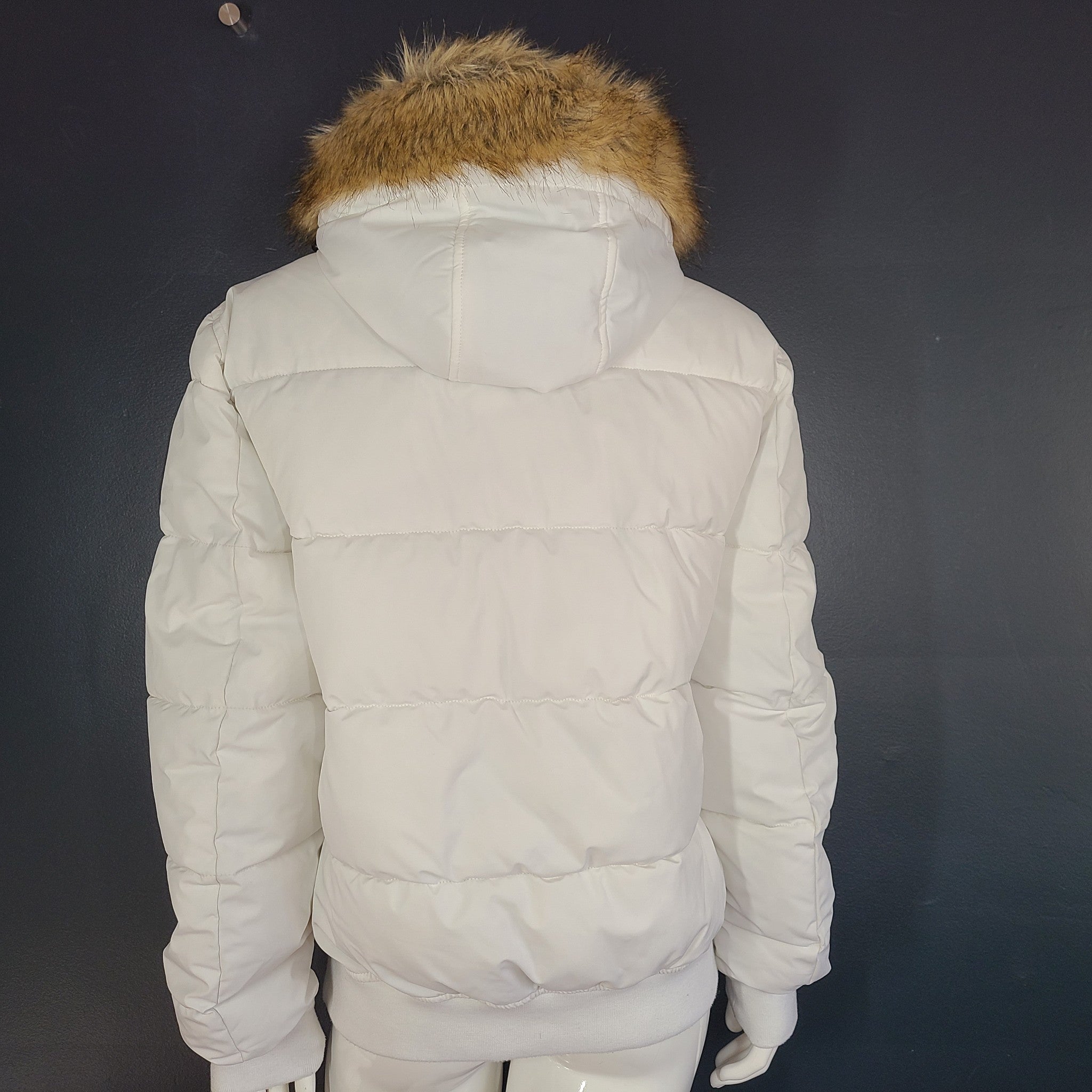 Nautica Women's Faux Fur Trim Hooded Warm Puffer Jacket Coat White Sz M