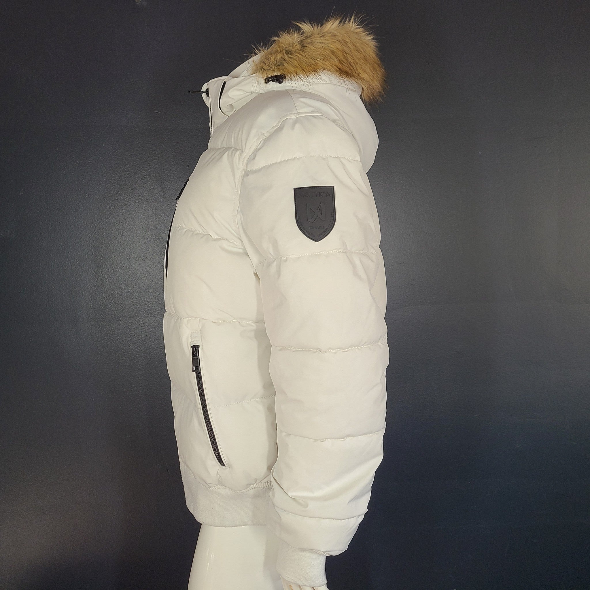 Nautica Women's Faux Fur Trim Hooded Warm Puffer Jacket Coat White Sz M