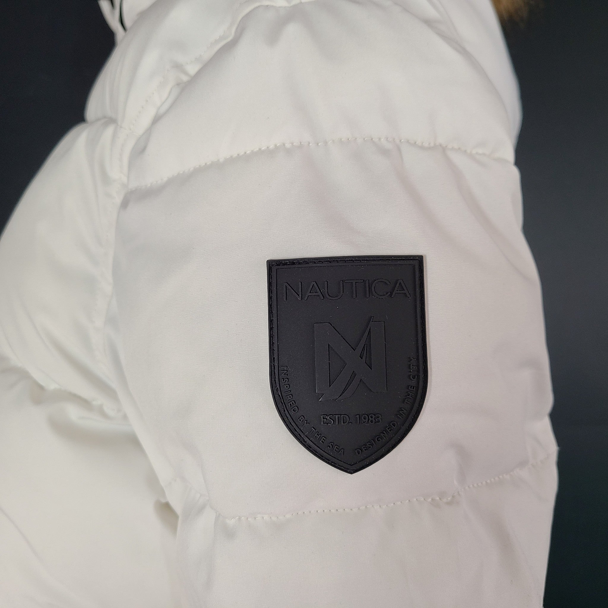 Nautica Women's Faux Fur Trim Hooded Warm Puffer Jacket Coat White Sz M