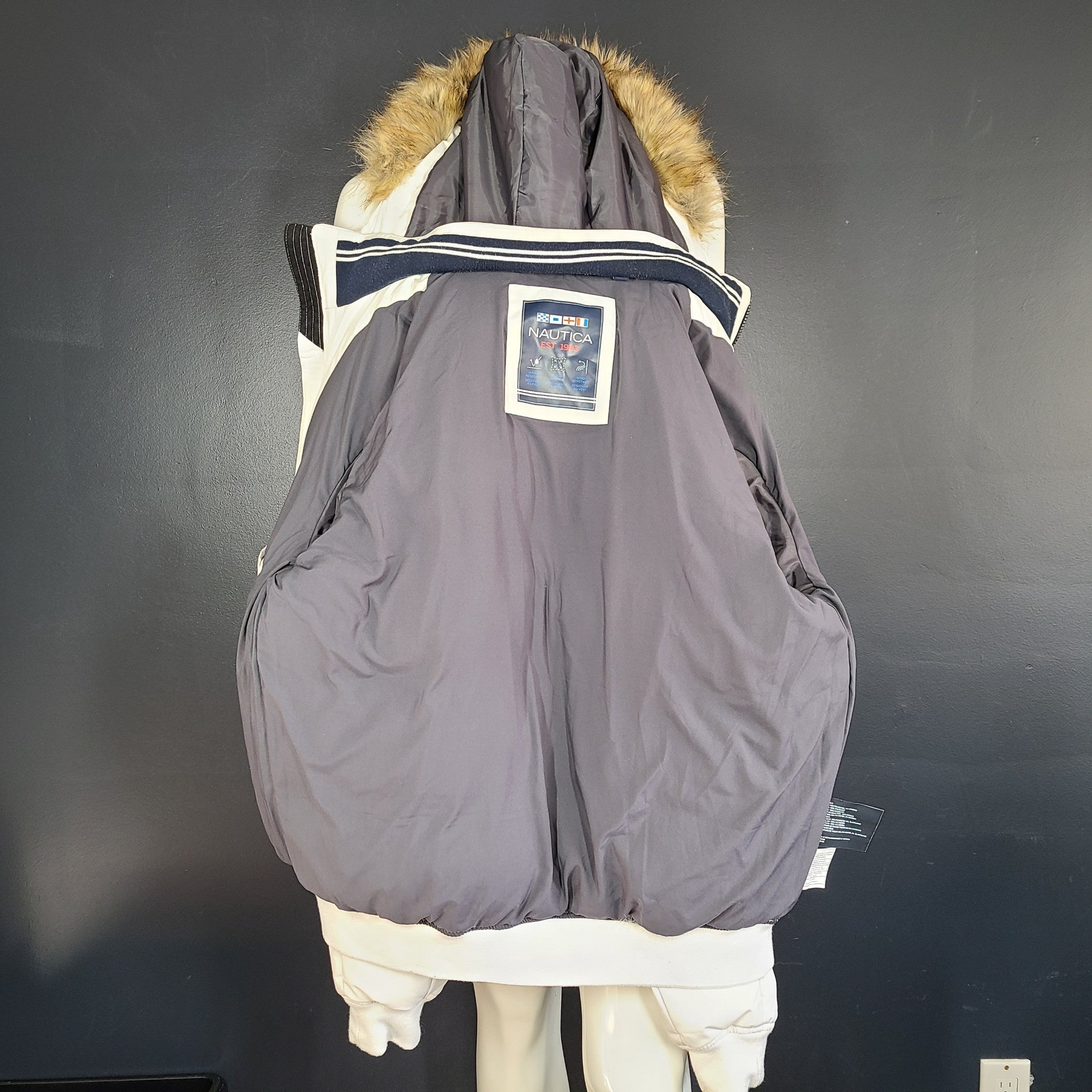 Nautica Women's Faux Fur Trim Hooded Warm Puffer Jacket Coat White Sz M