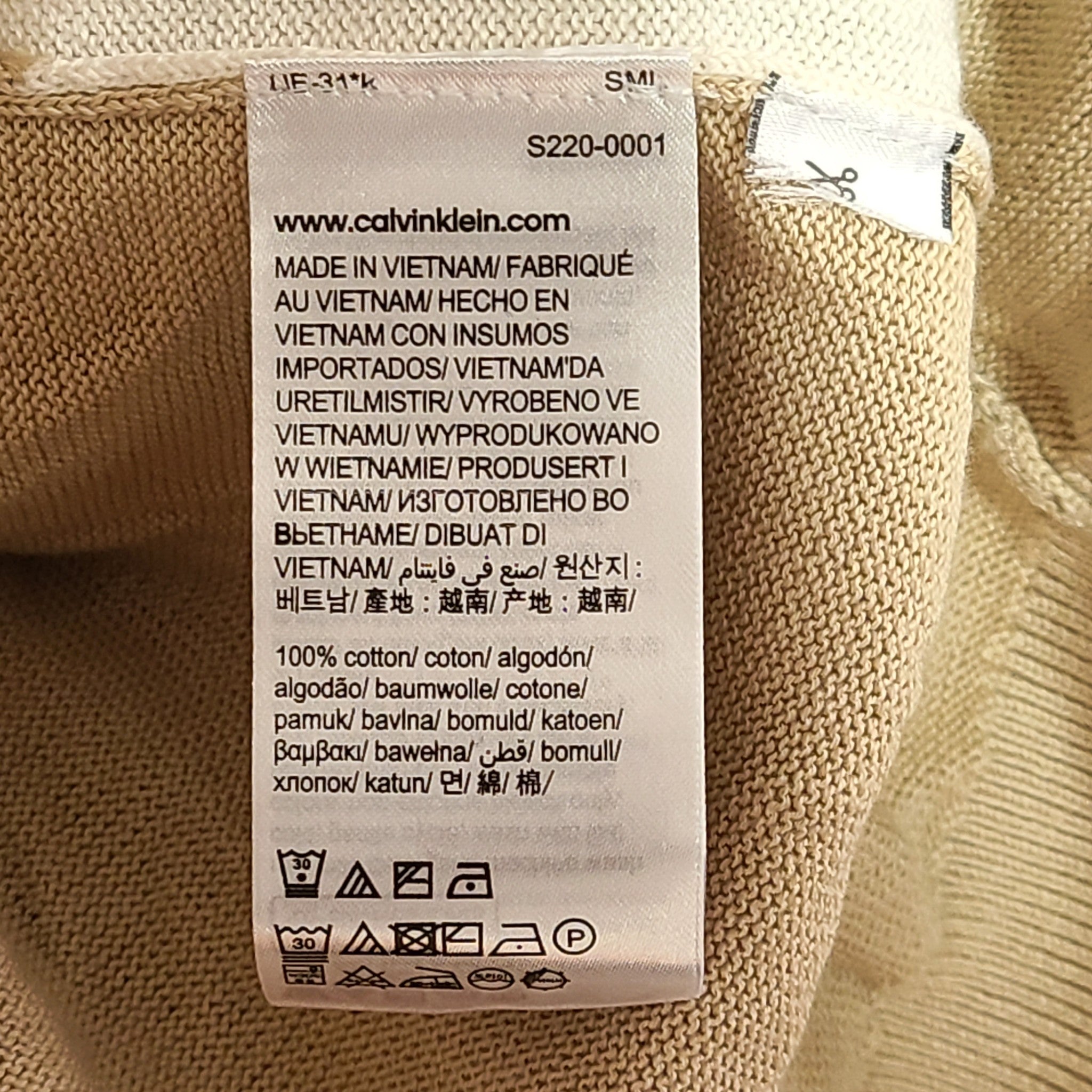 Calvin Klein Men's Supima Cotton Monogram Logo Sweater Beige Sz XS