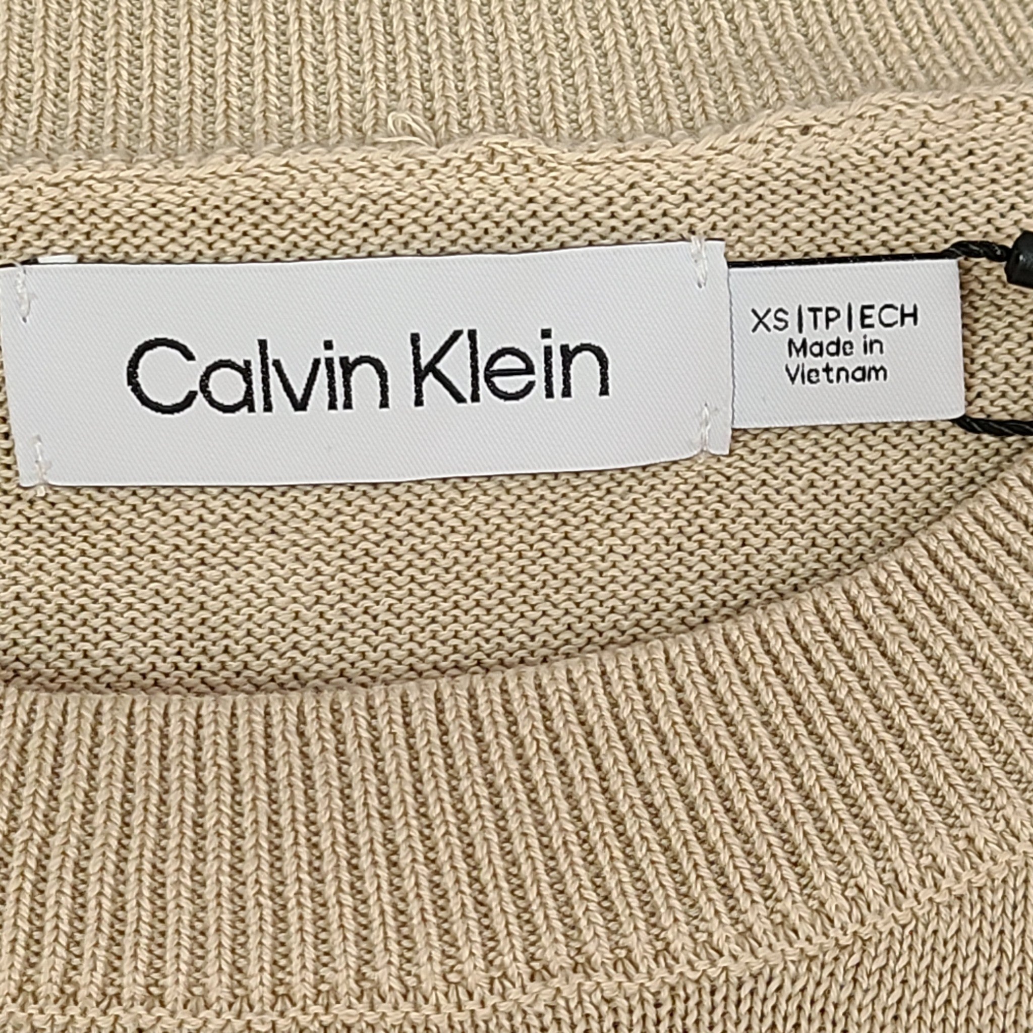 Calvin Klein Men's Supima Cotton Monogram Logo Sweater Beige Sz XS