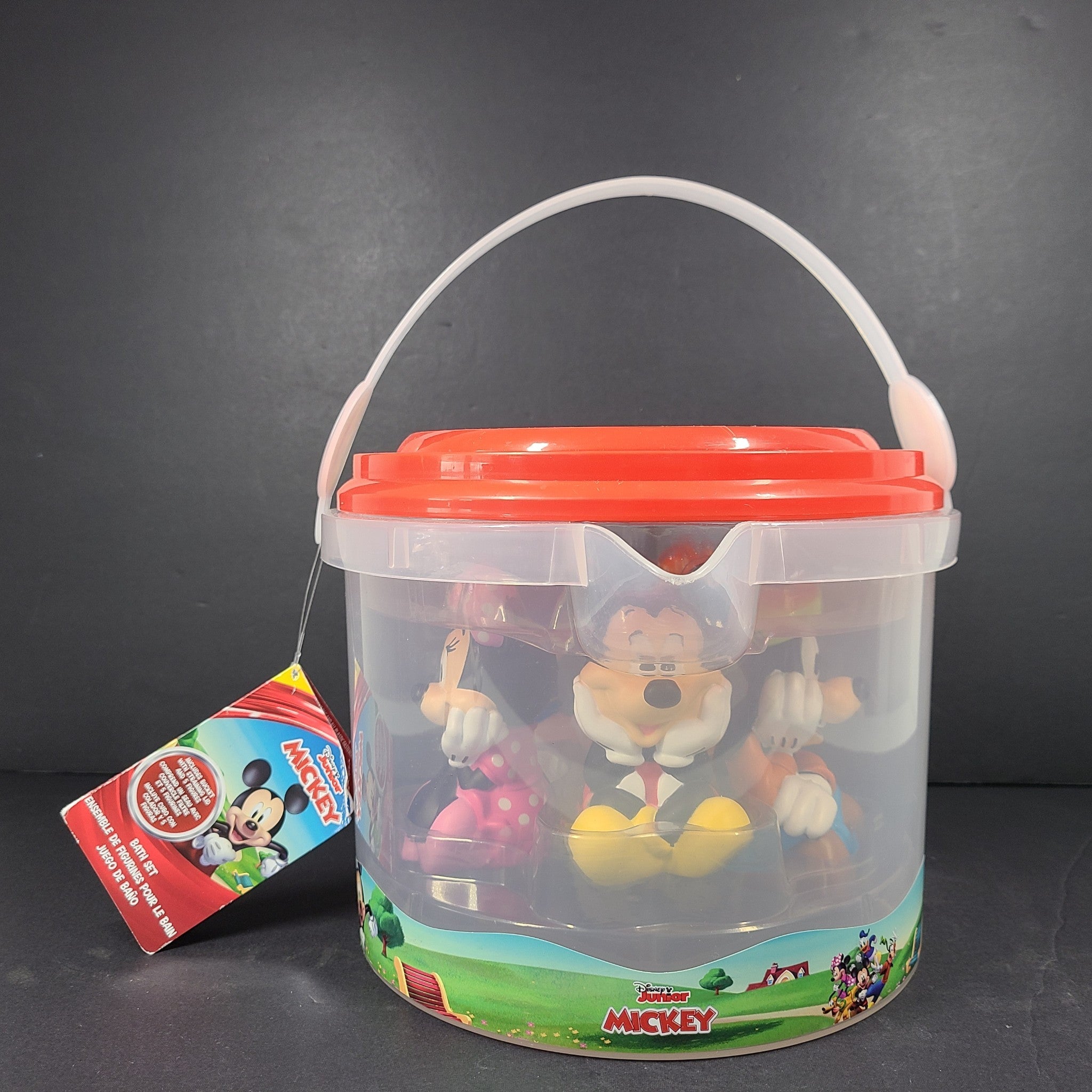 7 Pc Set Disney Mickey Mouse and Friends Bath Set with Bucket and Strainer Top