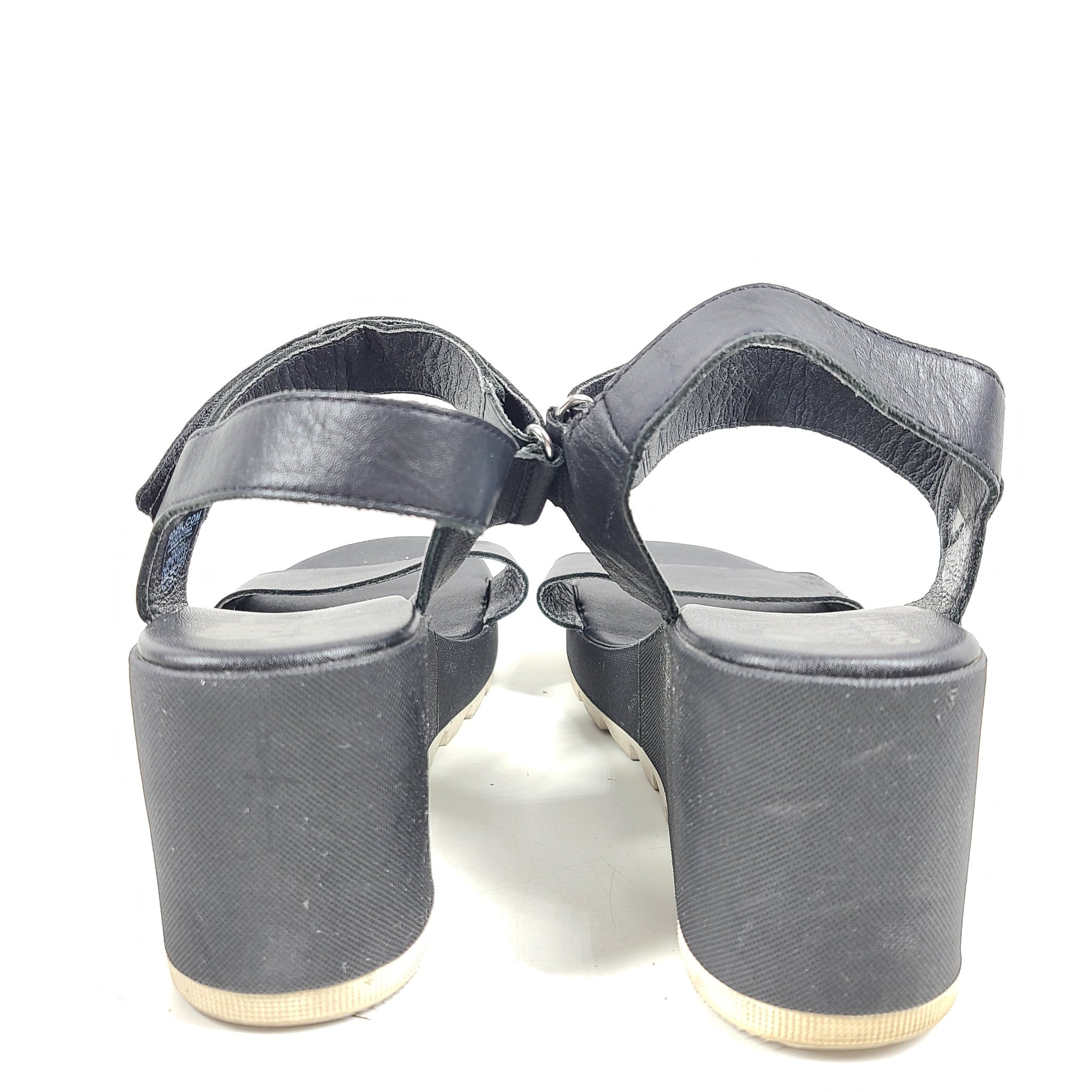 SOREL Cameron Wedge Leather Sandals Black Platform Ankle Strap Comfort Sz 10