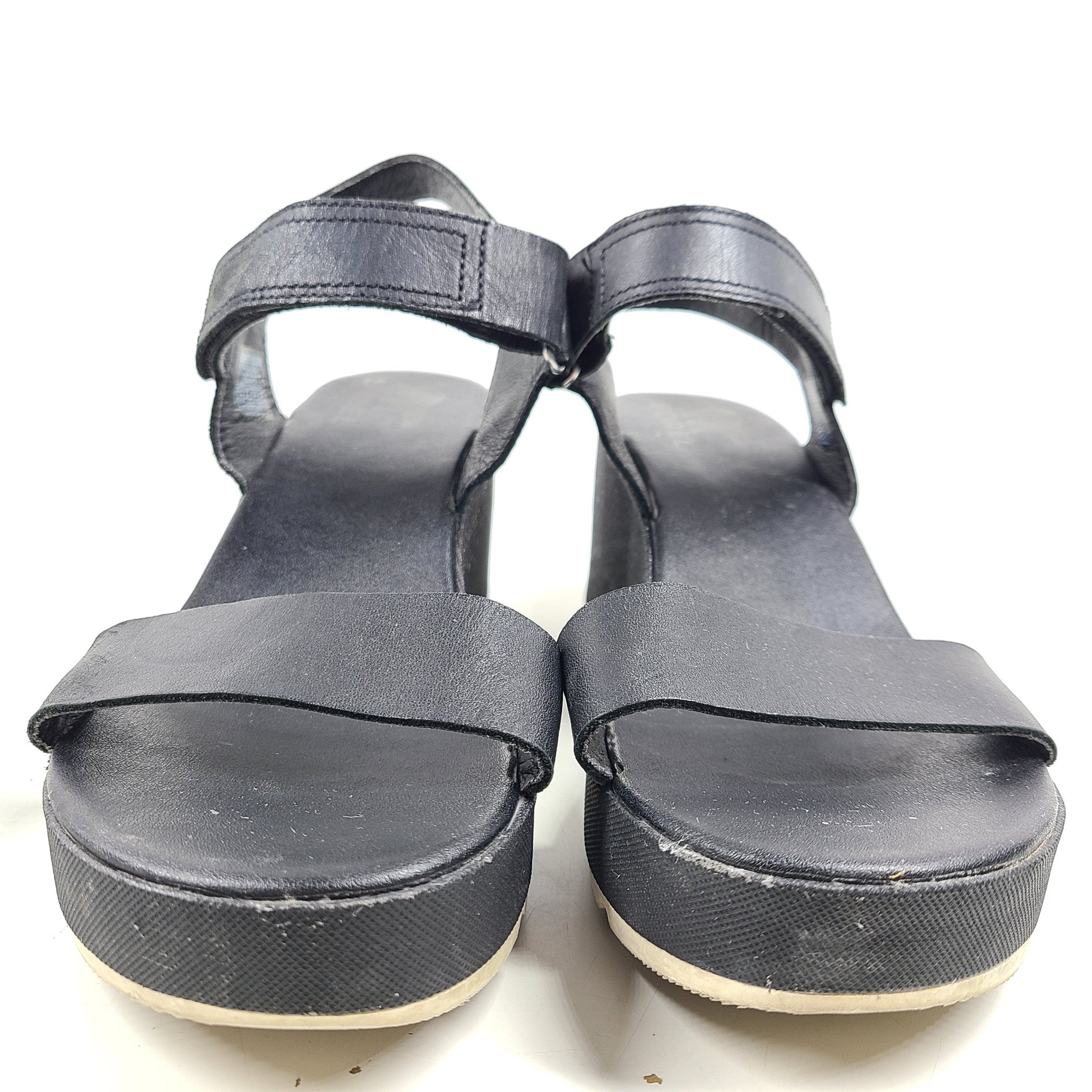 SOREL Cameron Wedge Leather Sandals Black Platform Ankle Strap Comfort Sz 10