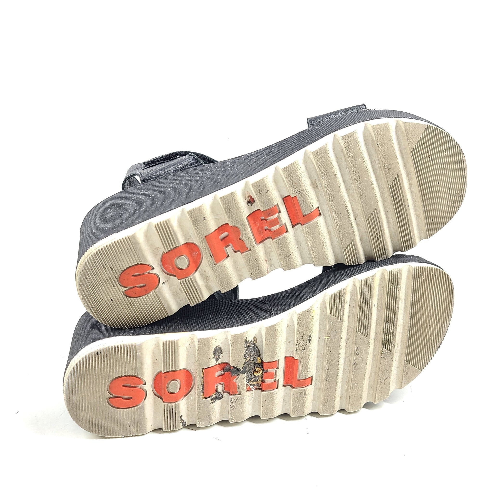 SOREL Cameron Wedge Leather Sandals Black Platform Ankle Strap Comfort Sz 10