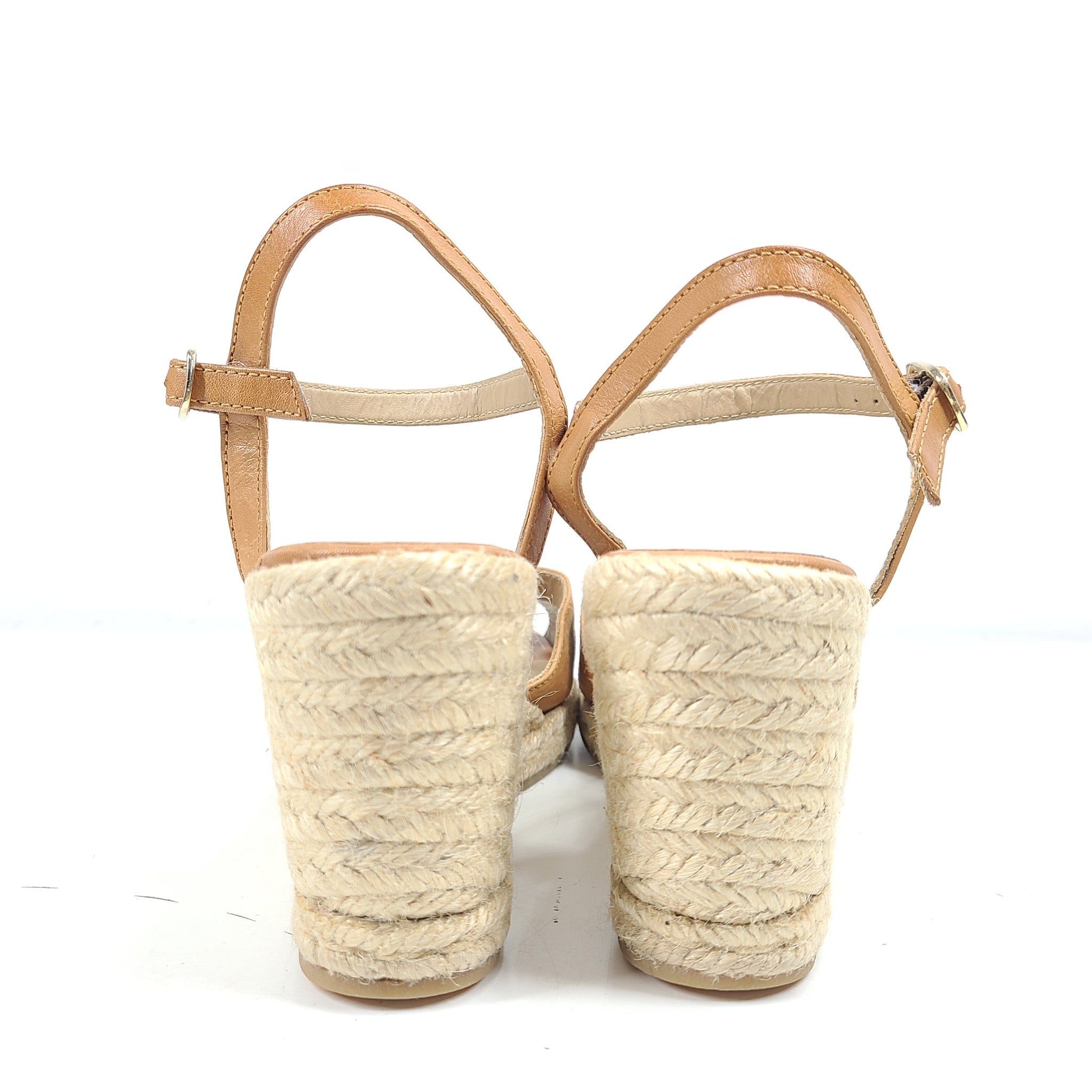Bobbies Rope Low Wedge Sandals Ankle Strap Espadrilles Caramel Brown US 8.5