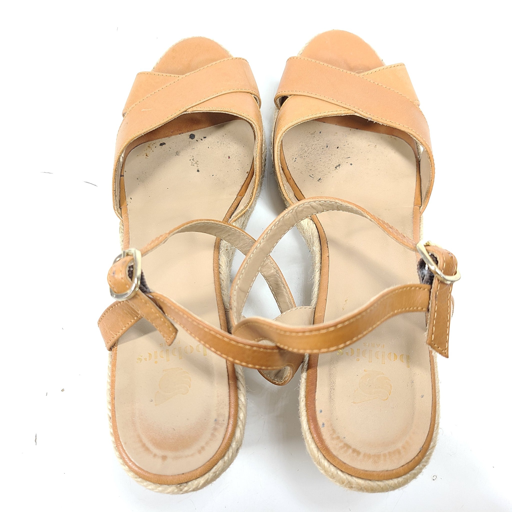 Bobbies Rope Low Wedge Sandals Ankle Strap Espadrilles Caramel Brown US 8.5