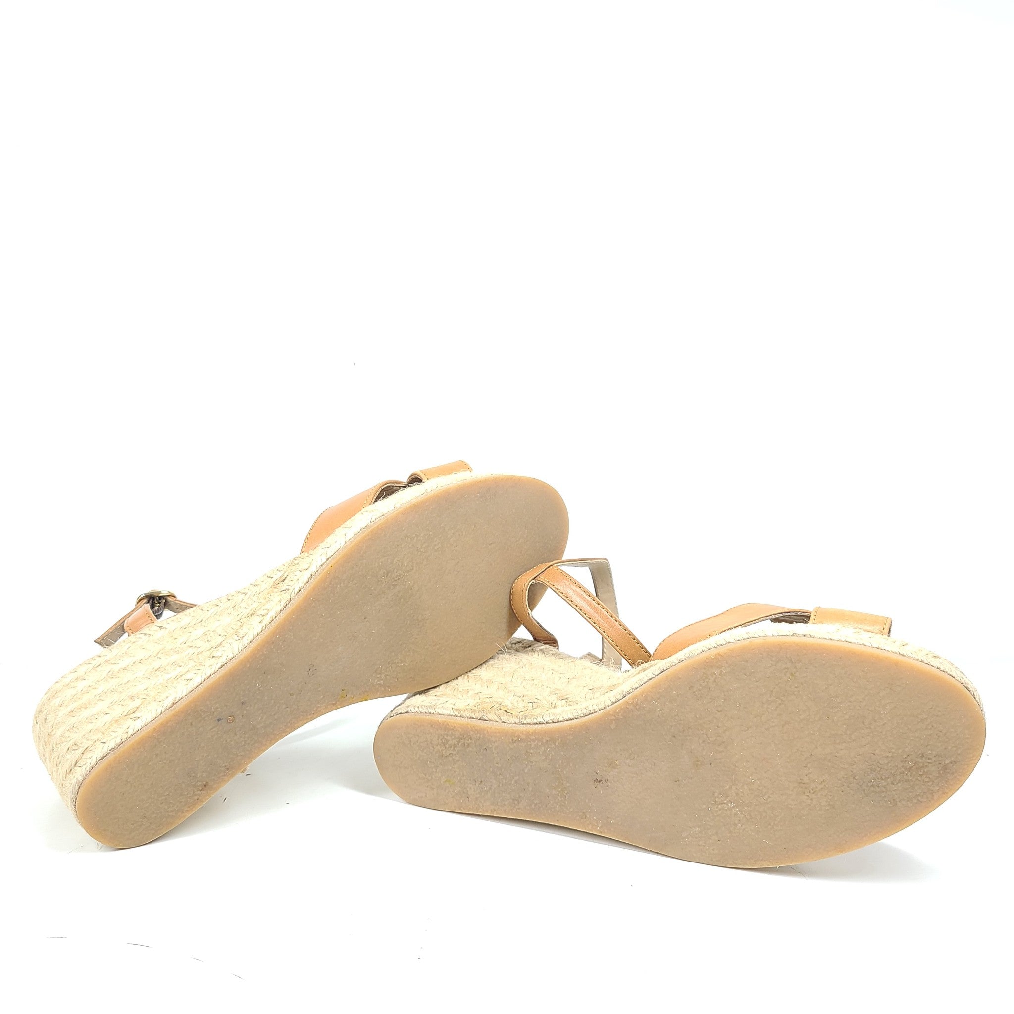 Bobbies Rope Low Wedge Sandals Ankle Strap Espadrilles Caramel Brown US 8.5