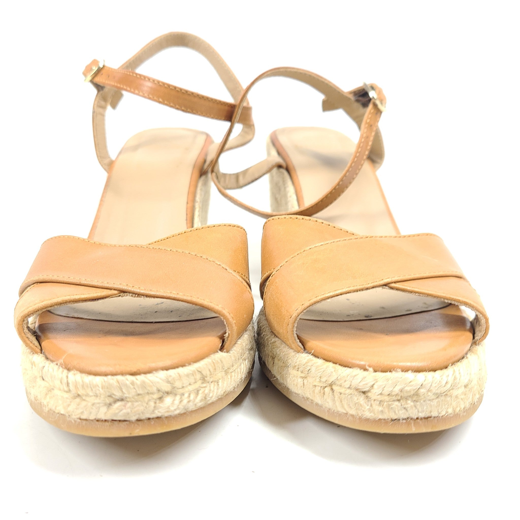 Bobbies Rope Low Wedge Sandals Ankle Strap Espadrilles Caramel Brown US 8.5