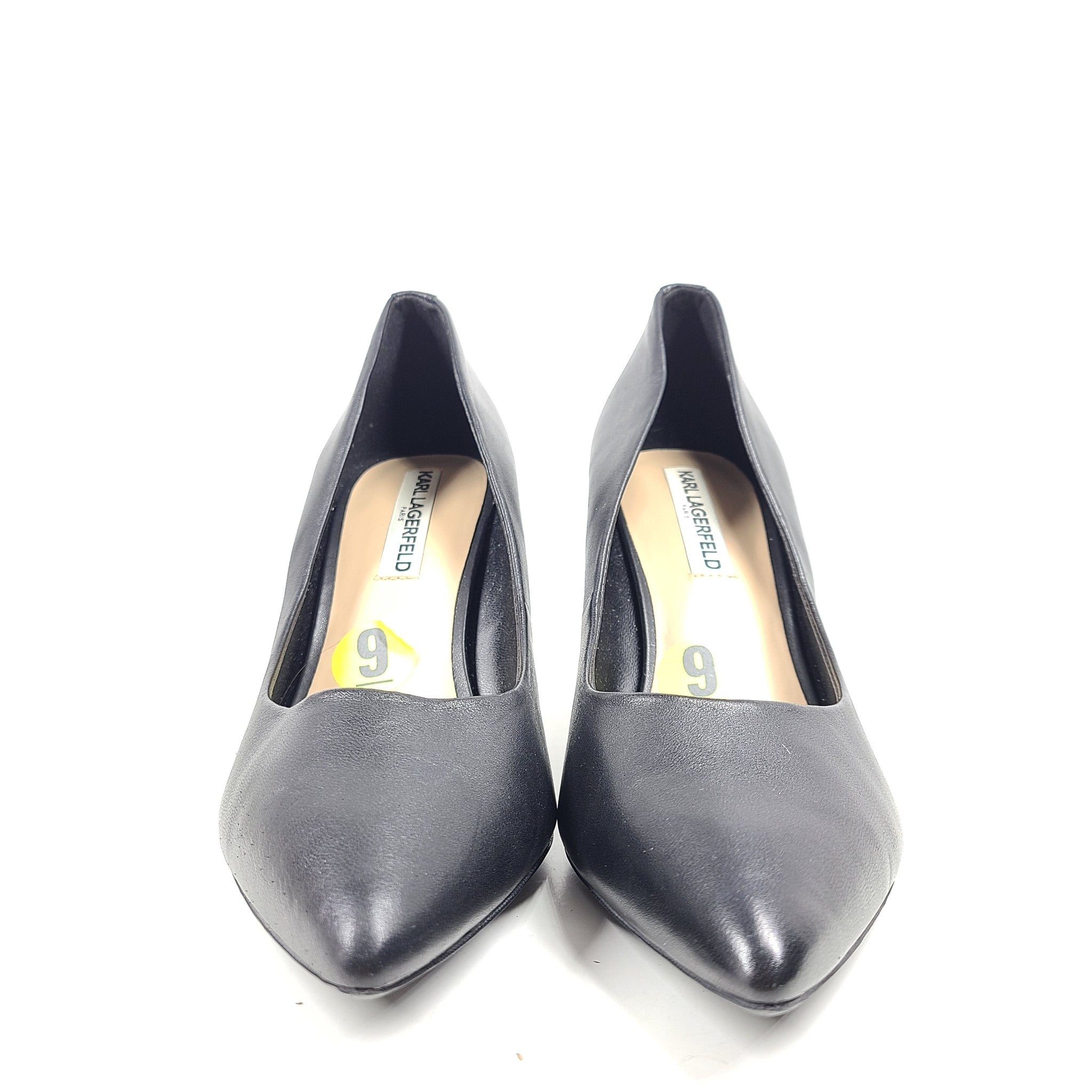 Karl Lagerfeld Paris Women's Royal Pumps Pointy Toe Leather Heels Black Sz 9