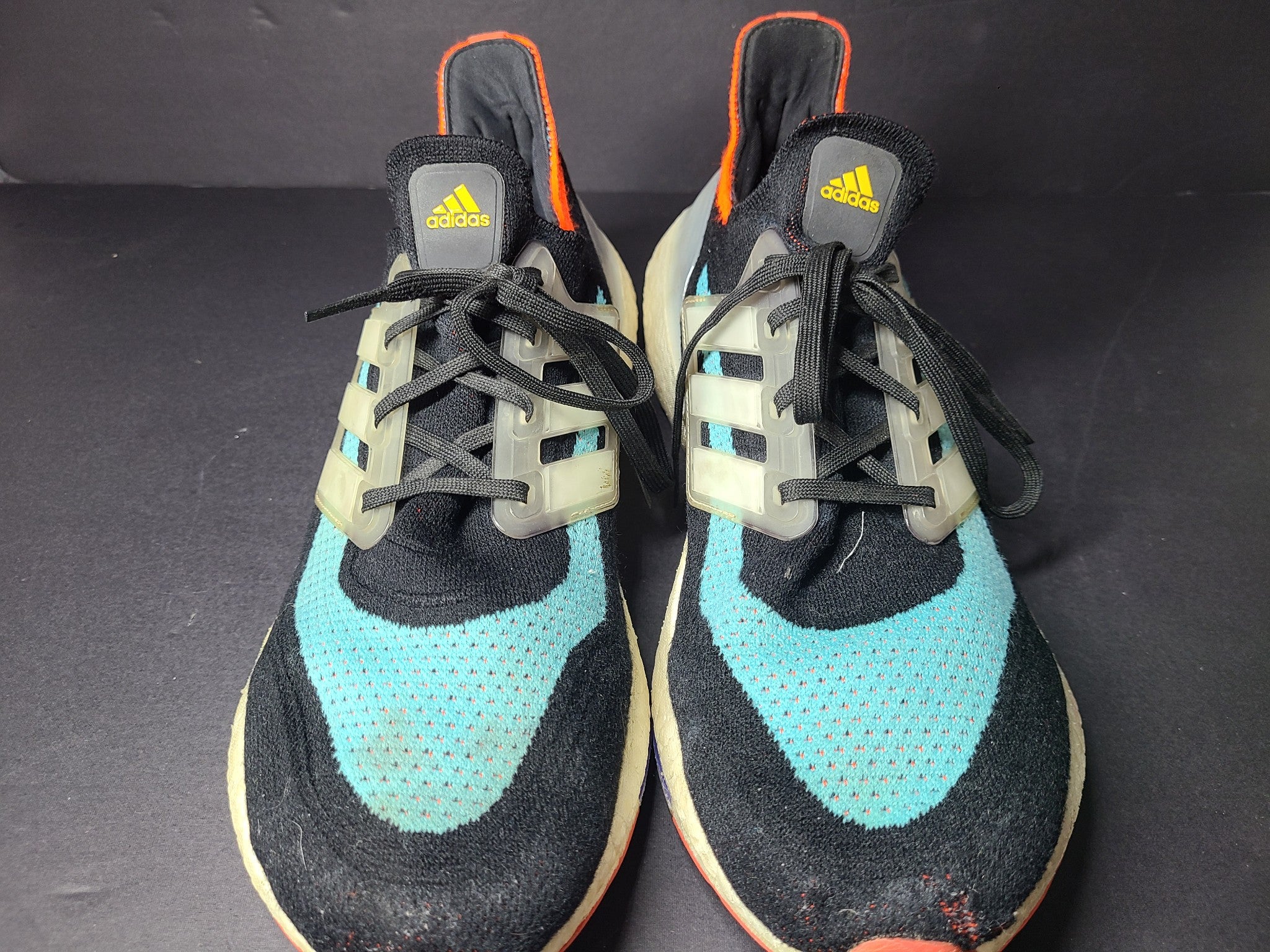 Adidas Men's UltraBoost 21 Black Pulse Aqua Sneakers Shoes S23867 Sz 11.5