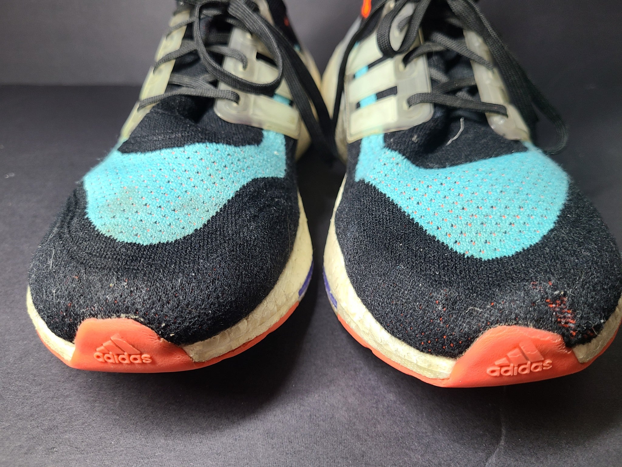 Adidas Men's UltraBoost 21 Black Pulse Aqua Sneakers Shoes S23867 Sz 11.5