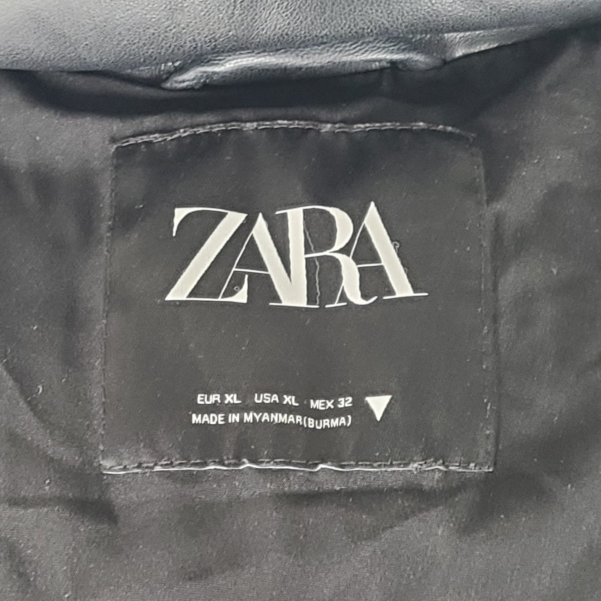 Zara Women's Faux Leather Puffer Jacket Coat Short Black Sz XL