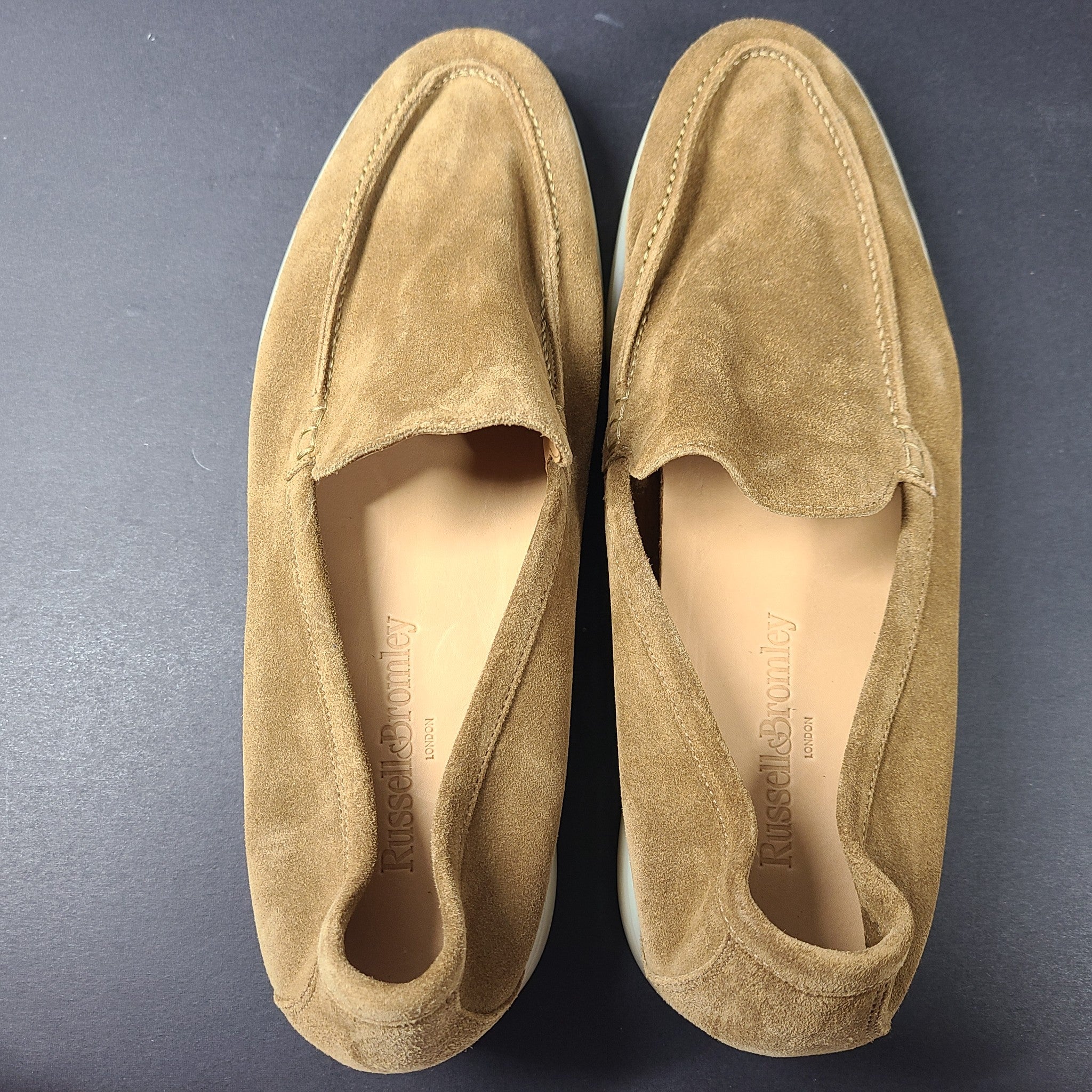 Russell & Bromley Men's CARMEL Soft Slip On Loafers Suede Brown Sz 11.5