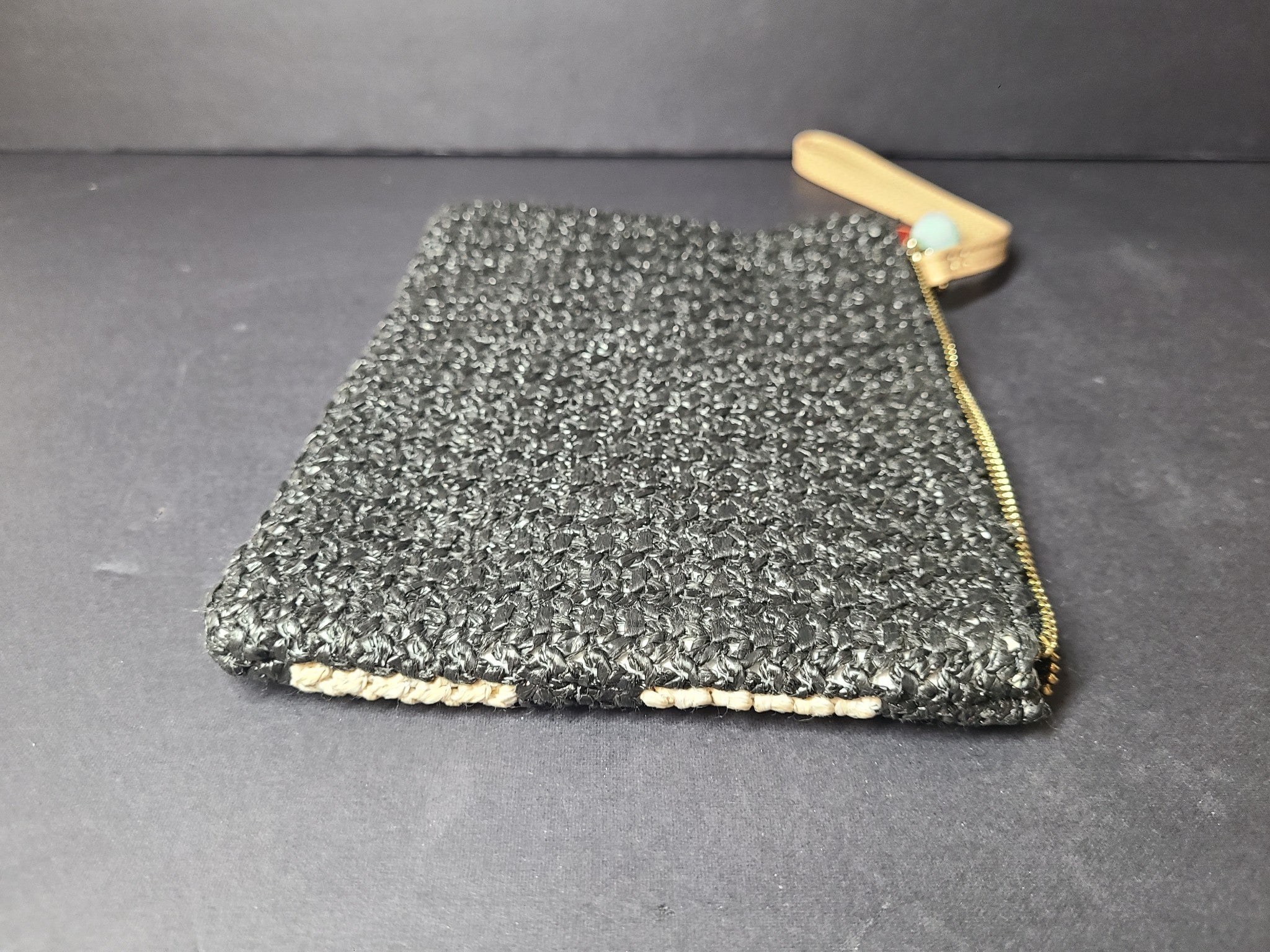 Guess Women's Straw Raffia Clutch Bag Striped Beige/Black