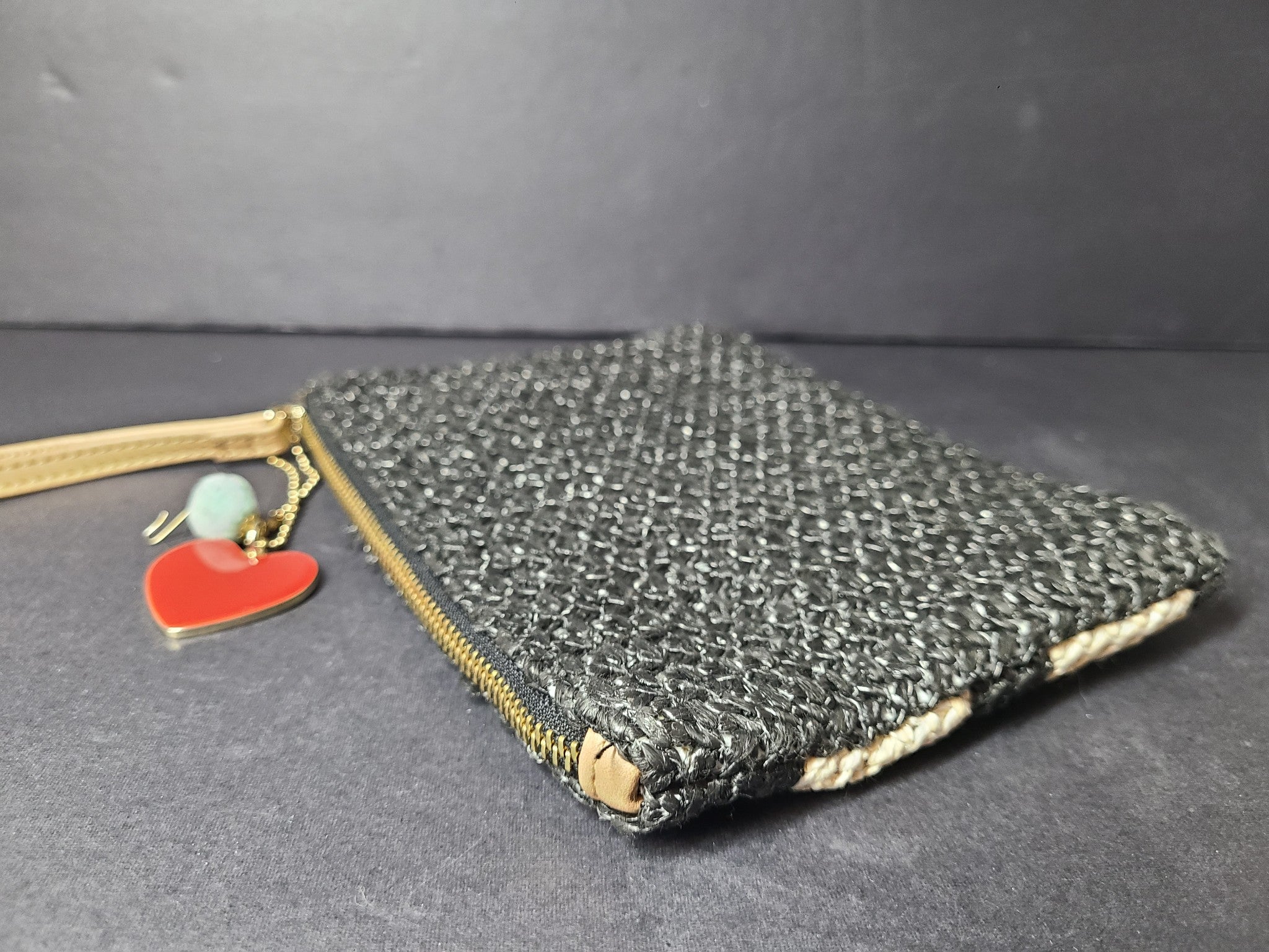 Guess Women's Straw Raffia Clutch Bag Striped Beige/Black