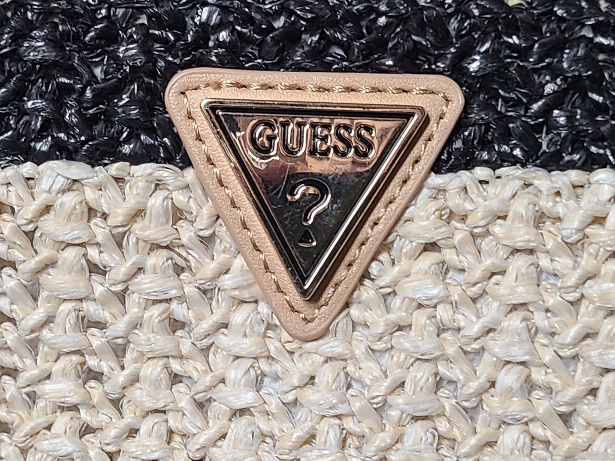 Guess Women's Straw Raffia Clutch Bag Striped Beige/Black