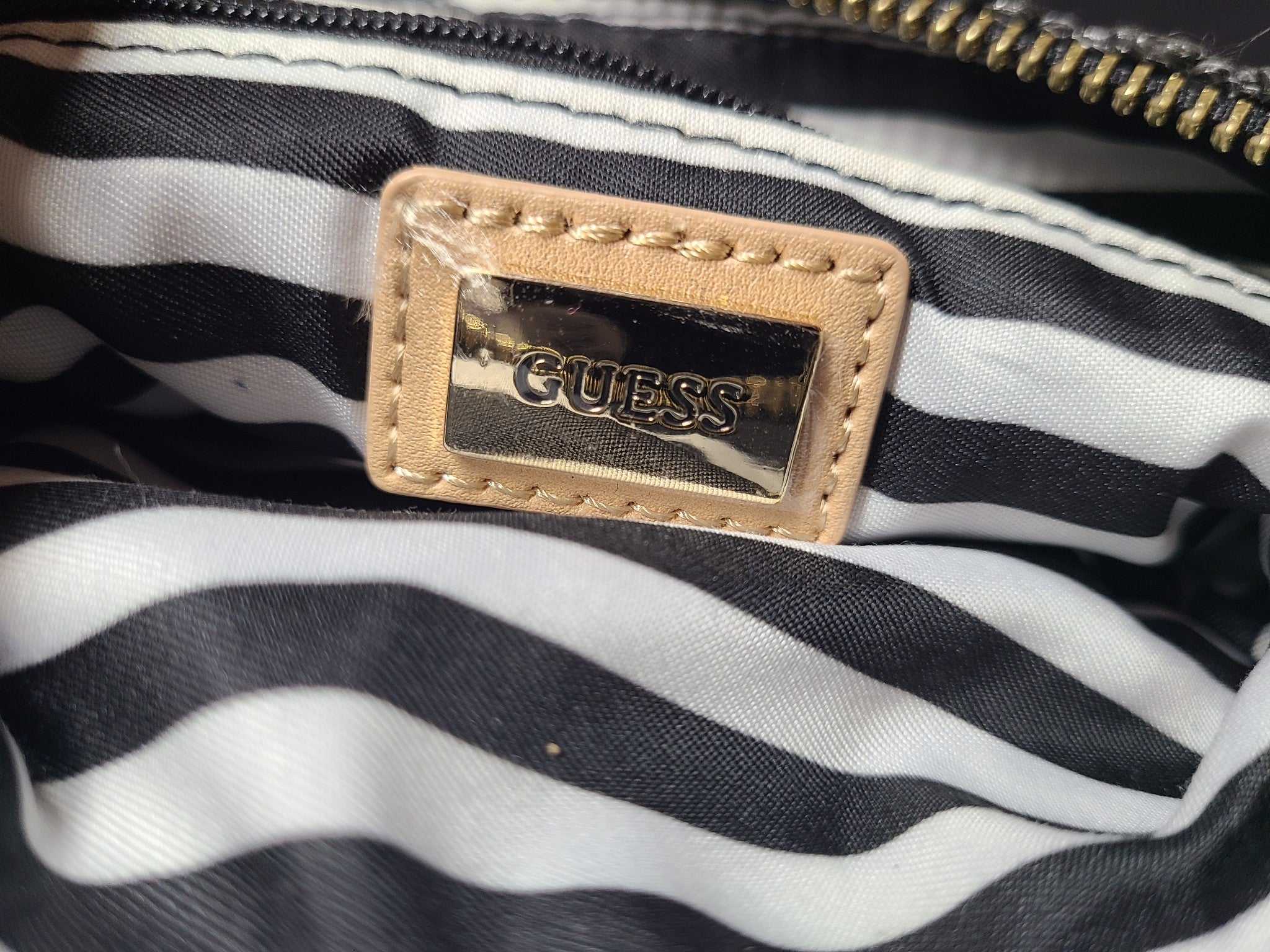 Guess Women's Straw Raffia Clutch Bag Striped Beige/Black