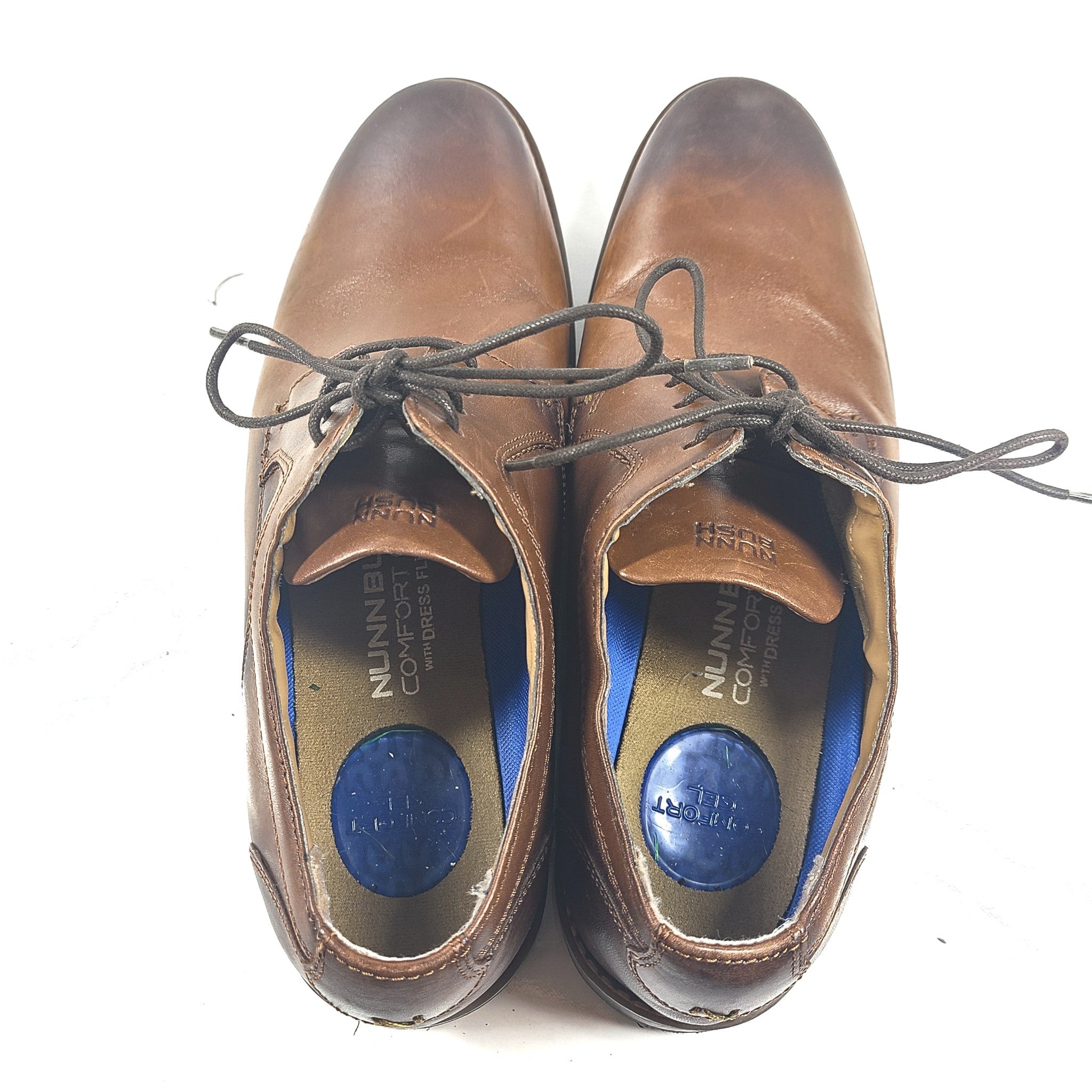 Nunn Bush Men's Plain Toe Oxford Dress Shoes Leather Brown Comfort Gel Sz 9