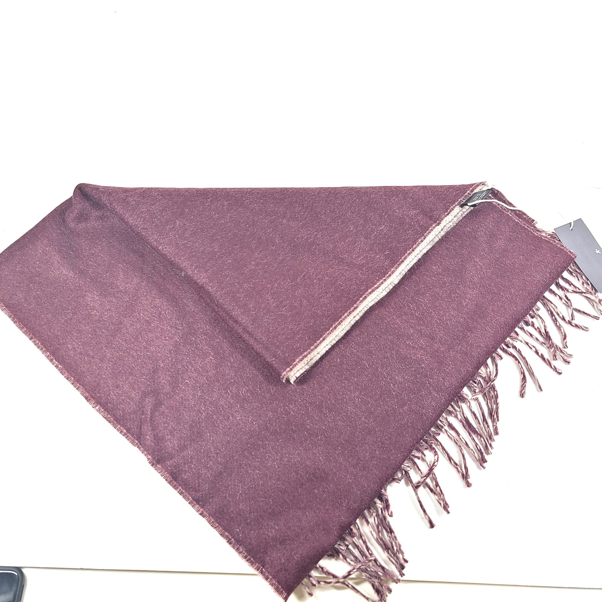 WANT Les Essentiels 100% Cashmere Scarf Fringed Burgundy/Beige Made in Italy